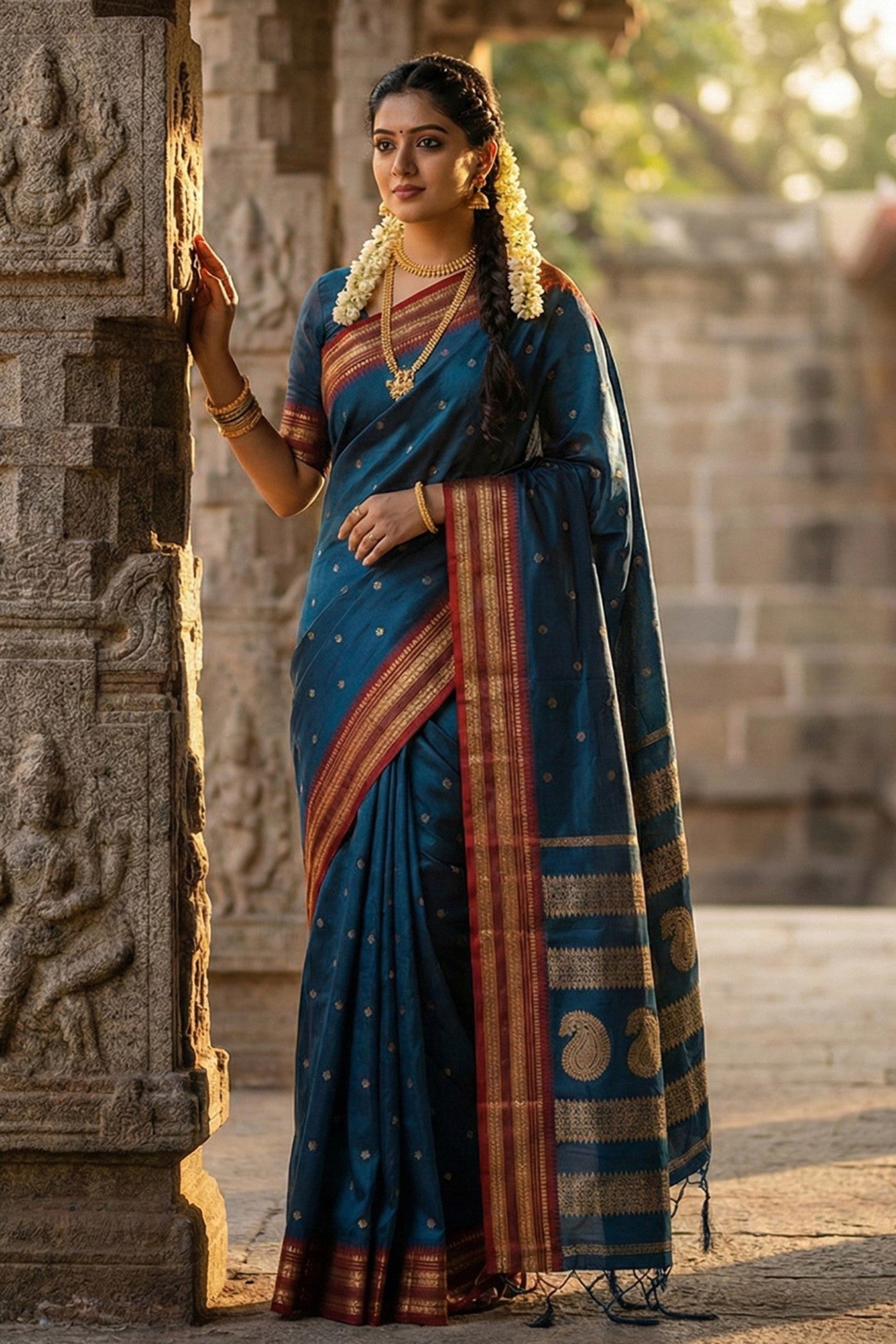 Buy MySilkLove Neptune Blue Banarasi Woven Soft Silk Saree Online
