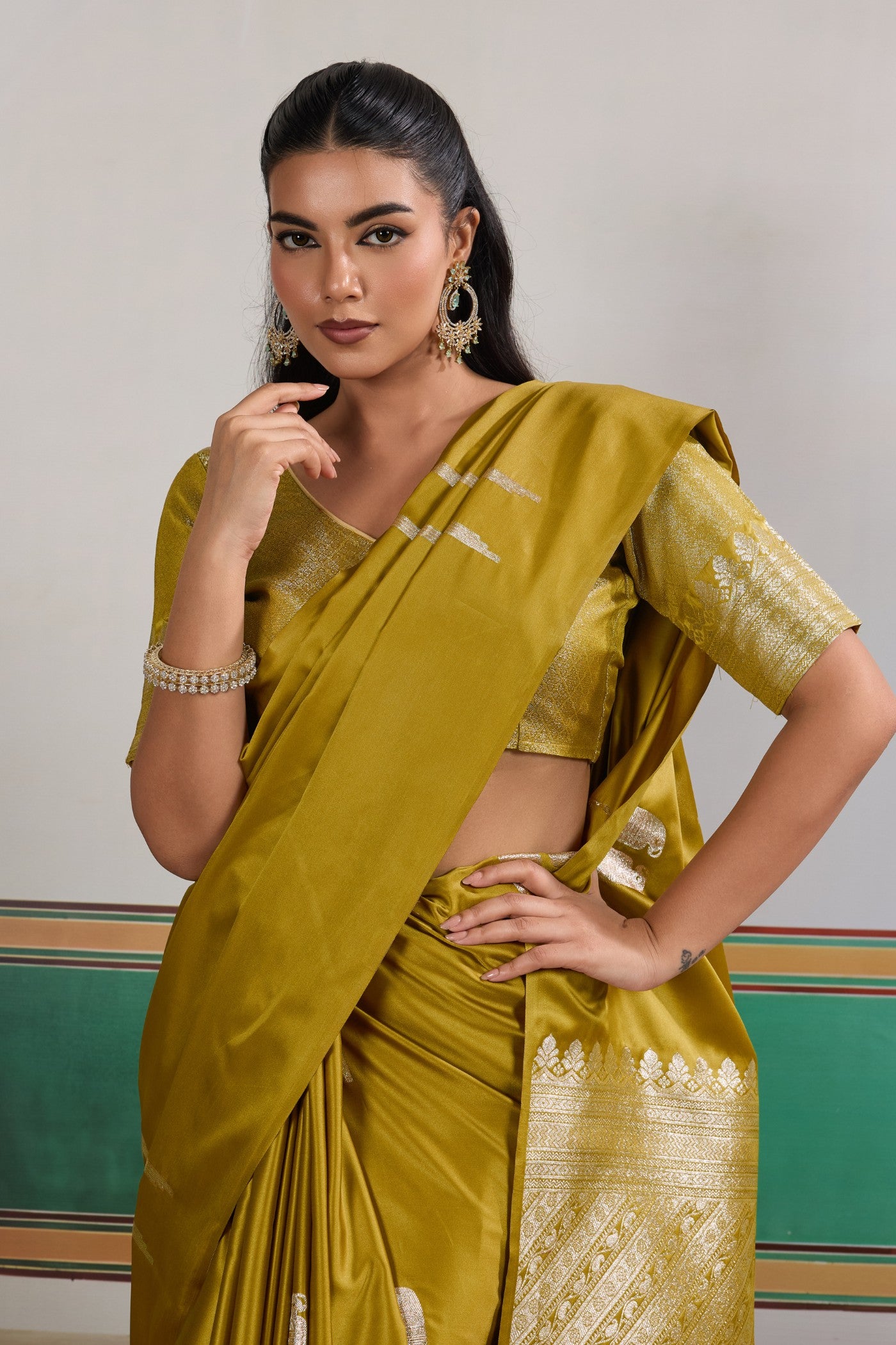 Buy MySilkLove Olive Green Handloom Satin Soft Silk Saree Online