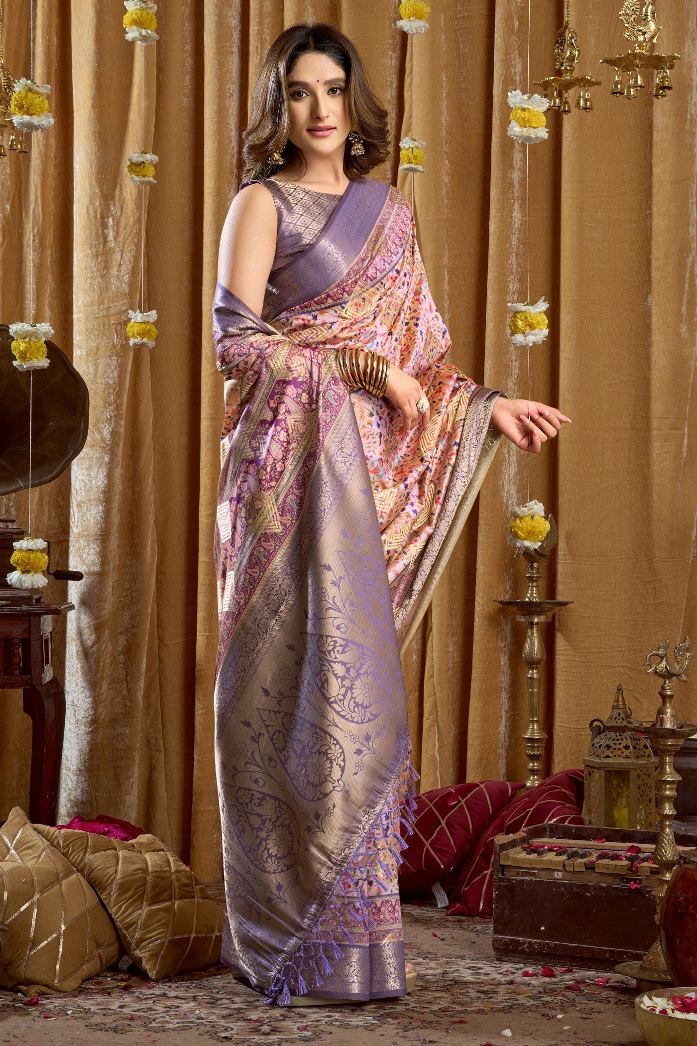 Buy MySilkLove Liseran Purple Digital Printed Banarasi Saree Online