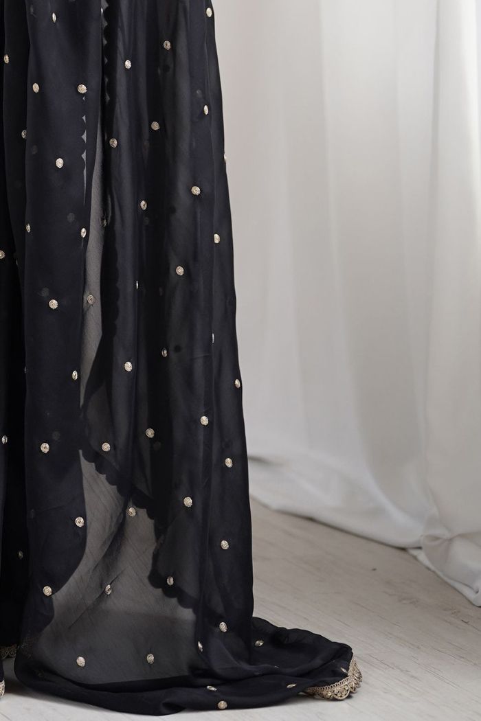 Buy MySilkLove Taupe Black Georgette Partywear Saree Online