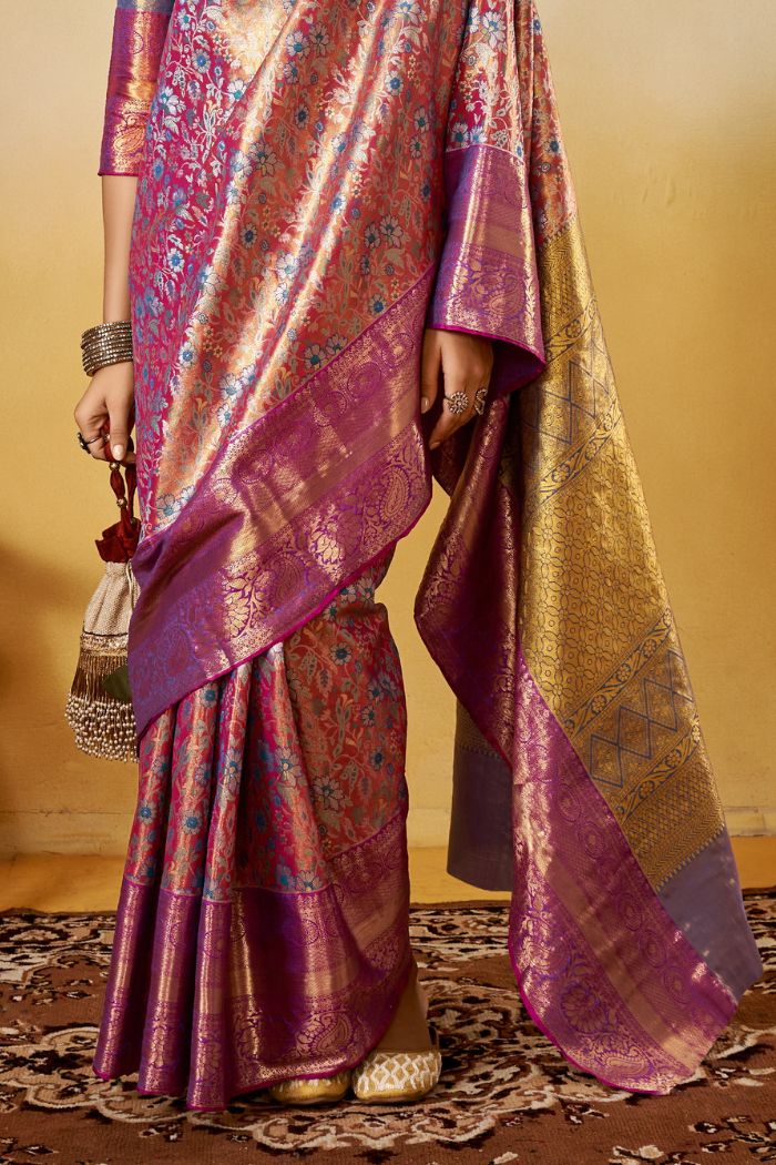 Buy MySilkLove Matrix Purple Woven Kanjivaram Saree Online