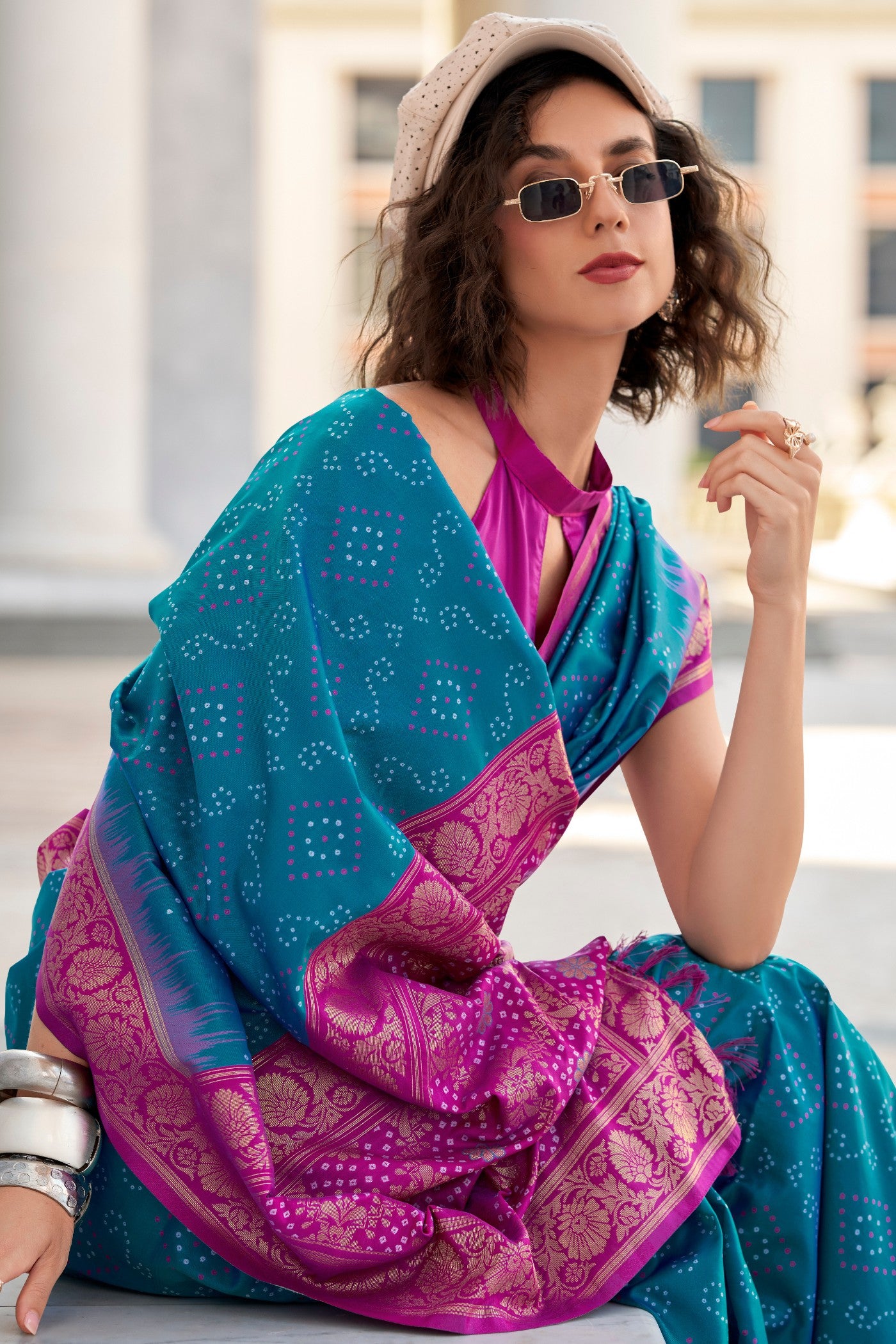 Buy MySilkLove Chathams Blue Woven Banarasi Bandhani Soft Silk Saree Online