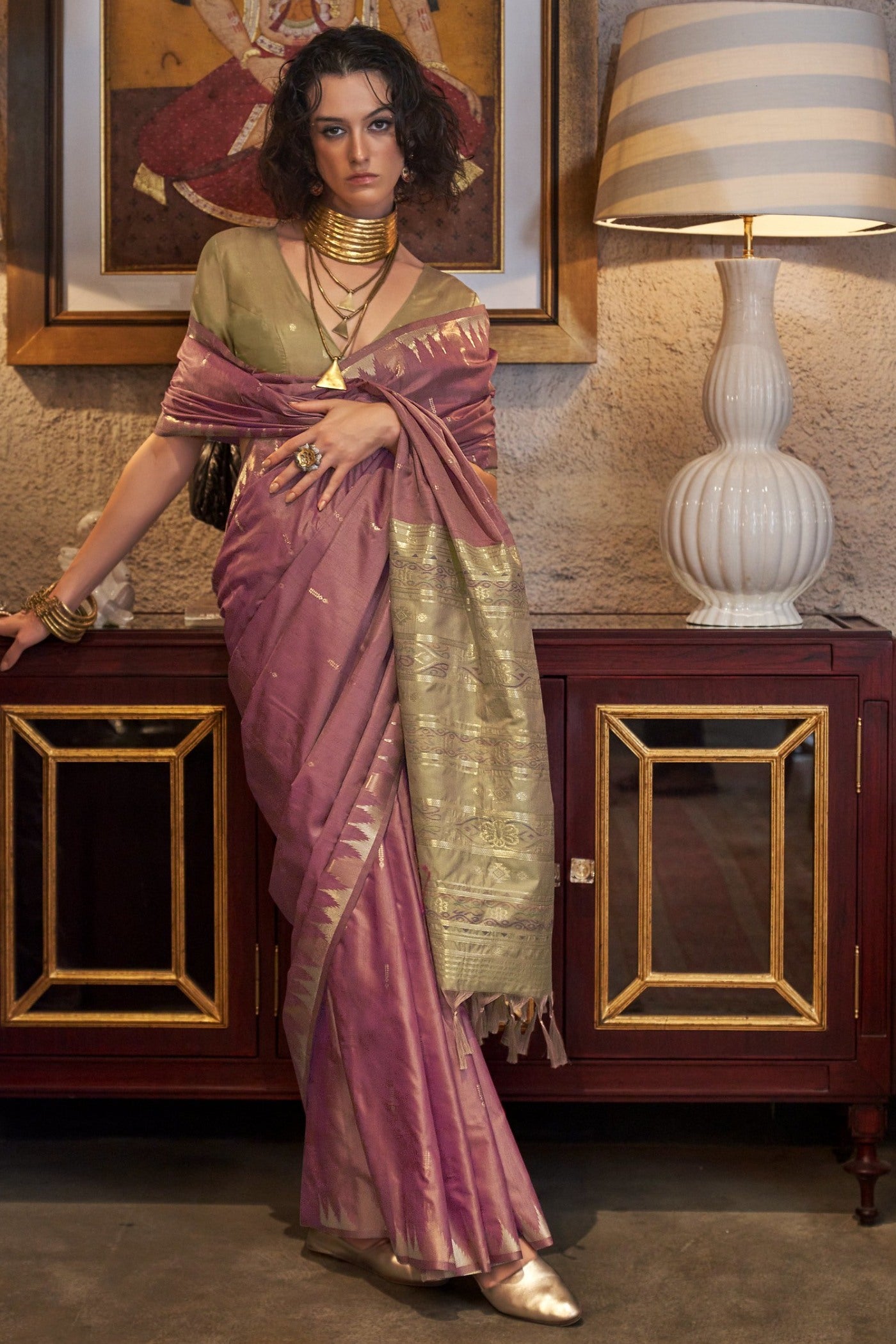 Buy MySilkLove Spanish Rose Pink Woven Linen Saree Online