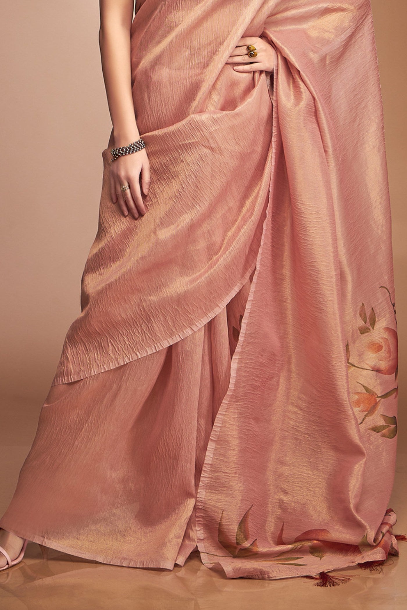 Buy MySilkLove Tiffany Peach Printed Tissue Saree Online