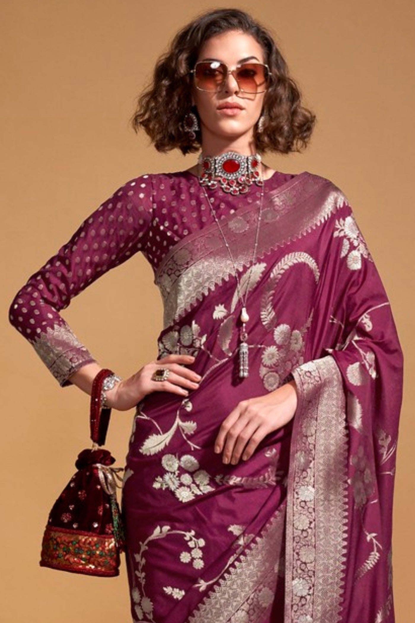 Buy MySilkLove Camelot Purple Georgette Handloom Saree Online