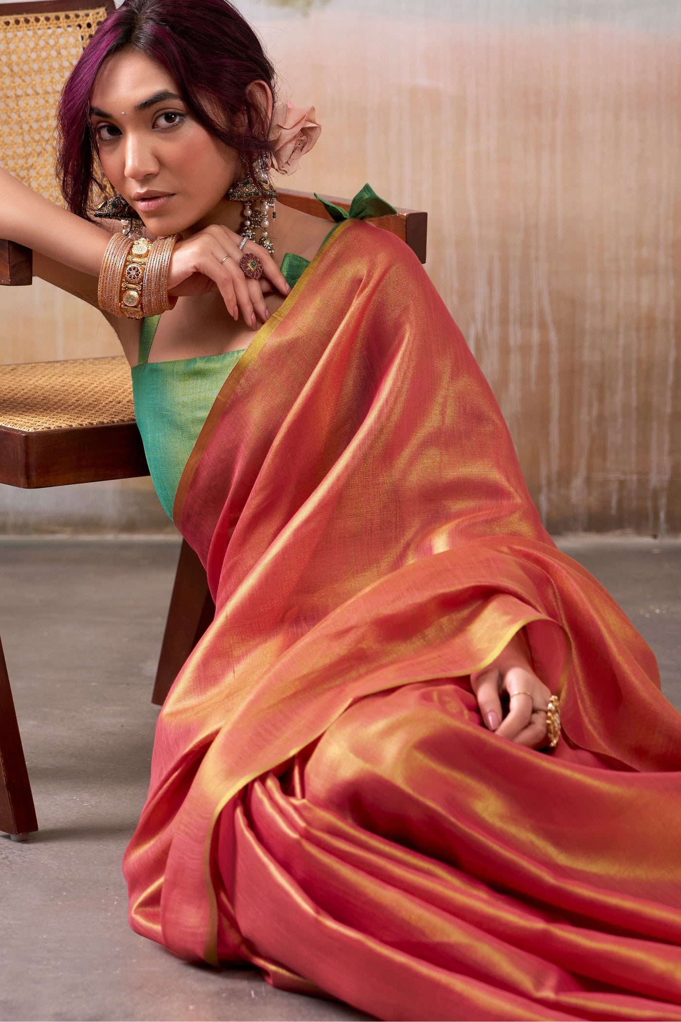 MySilkLove Gamboge Orange Handloom Tissue Saree