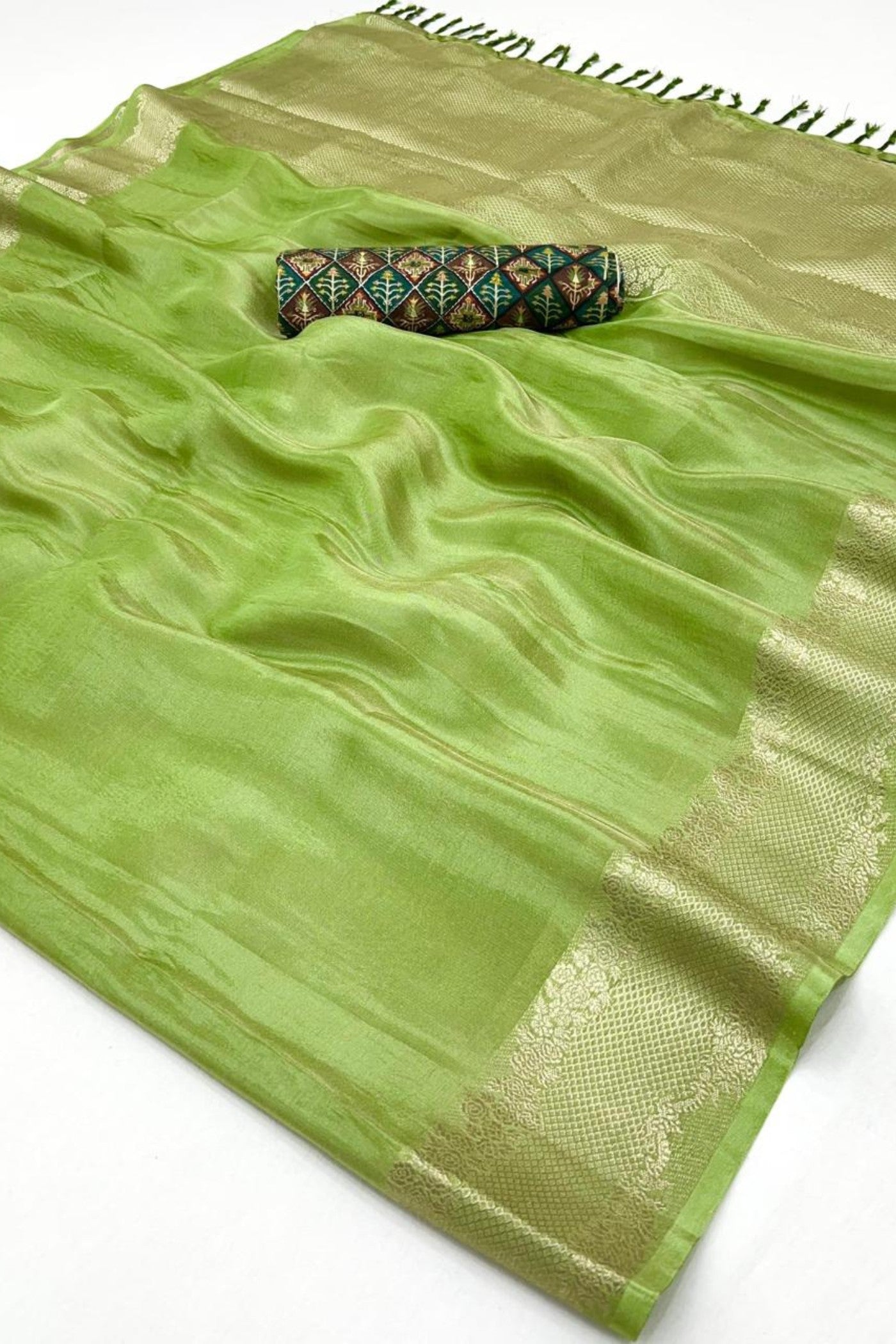 Buy MySilkLove Goblin Green Tissue Silk Saree Online