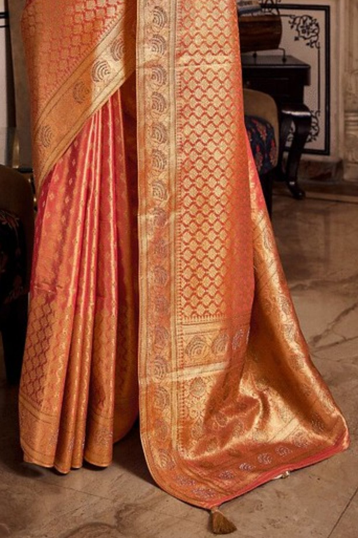 Buy MySilkLove Cedar Chest Orange Zari Woven Banarasi Saree Online