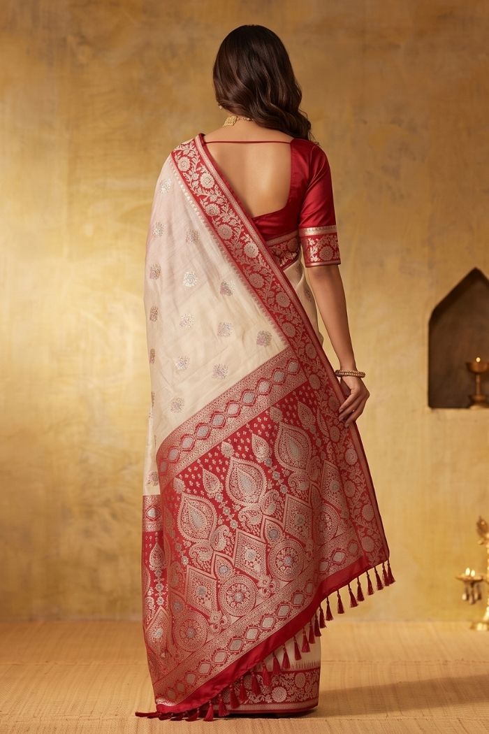 Buy MySilkLove Alabaster Cream Woven Banarasi Saree Online