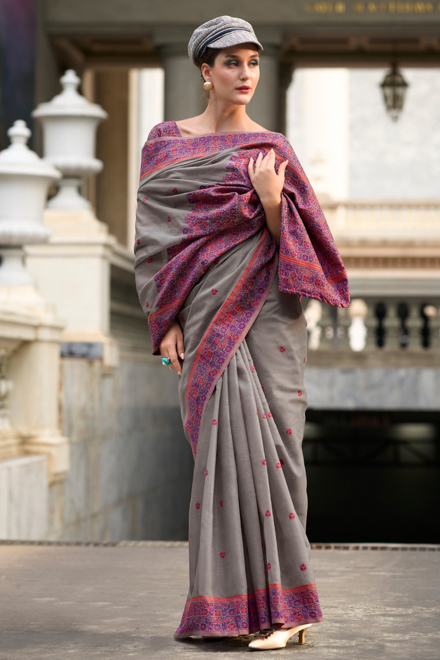 Buy MySilkLove Smokey Grey Handloom Linen Cotton Saree Online