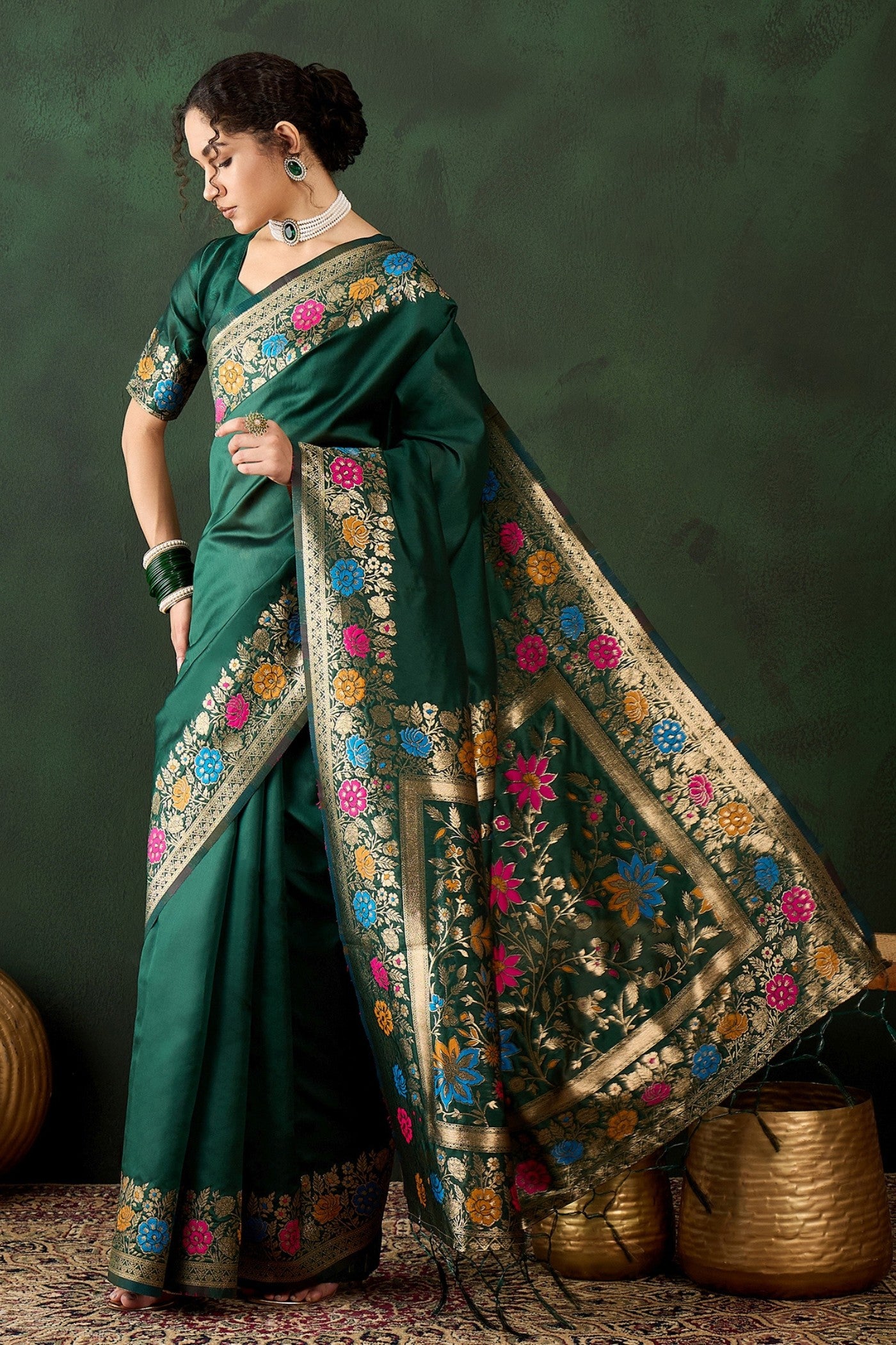 MySilkLove Brithish Ricing Green Banarasi Designer Saree