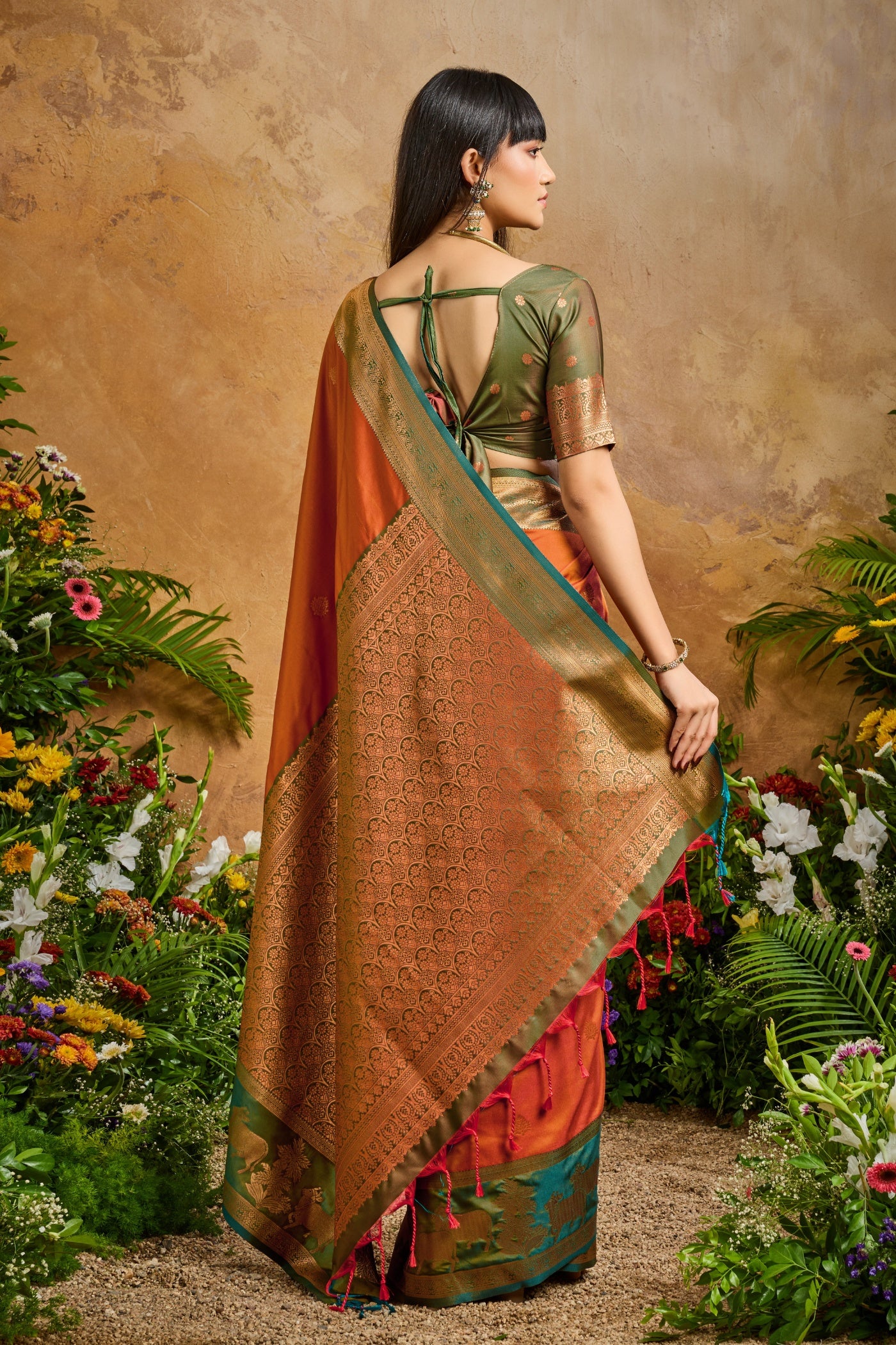 Buy MySilkLove Pumpkin Orange Banarasi Handloom Pichwai Saree Online