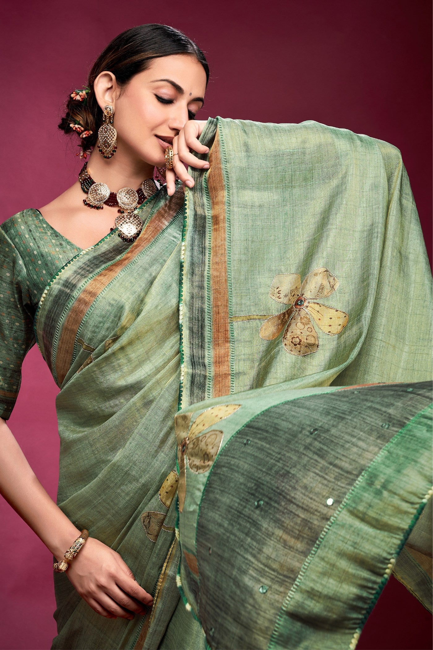 Buy MySilkLove Pine Green Woven Tussar Silk Saree Online