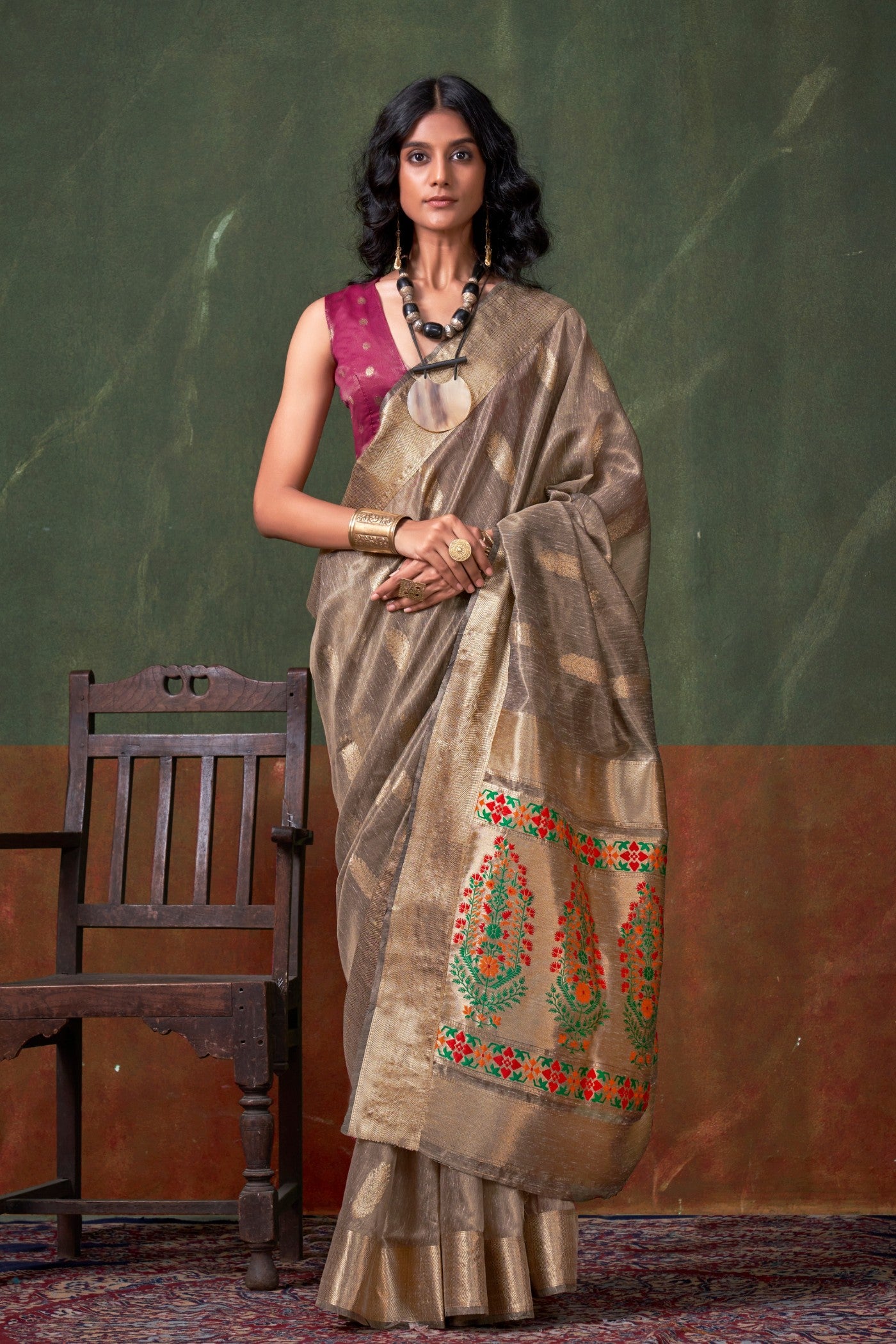 Buy MySilkLove Sand Dune Brown Banarasi Handloom Saree Online