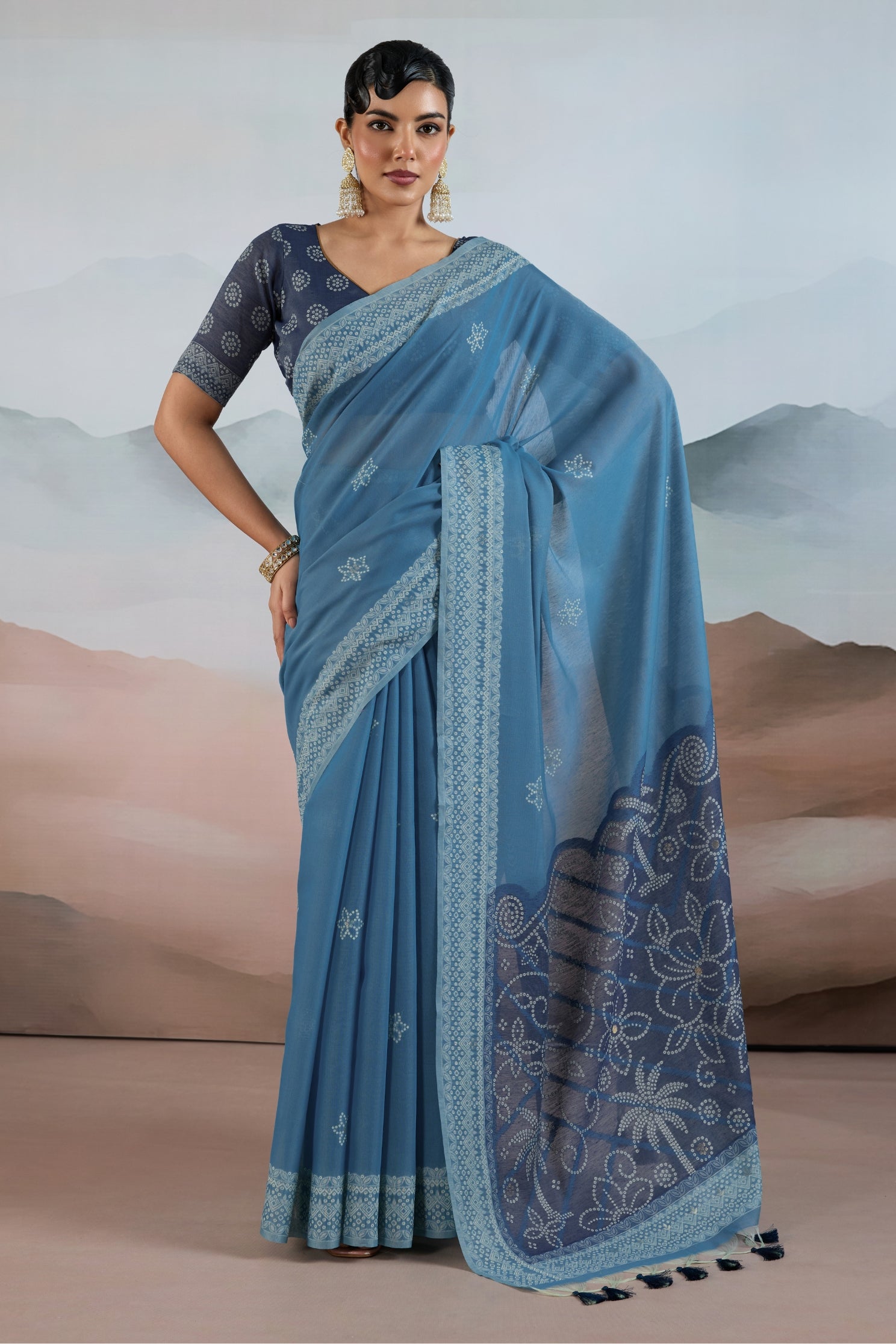 Buy MySilkLove Denim Blue Handloom Cotton Saree Online