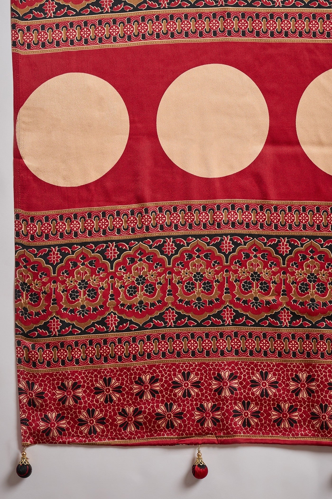 Buy MySilkLove Buff Cream Stripe Ajrakh Printed Satin Gaji Silk Saree Online