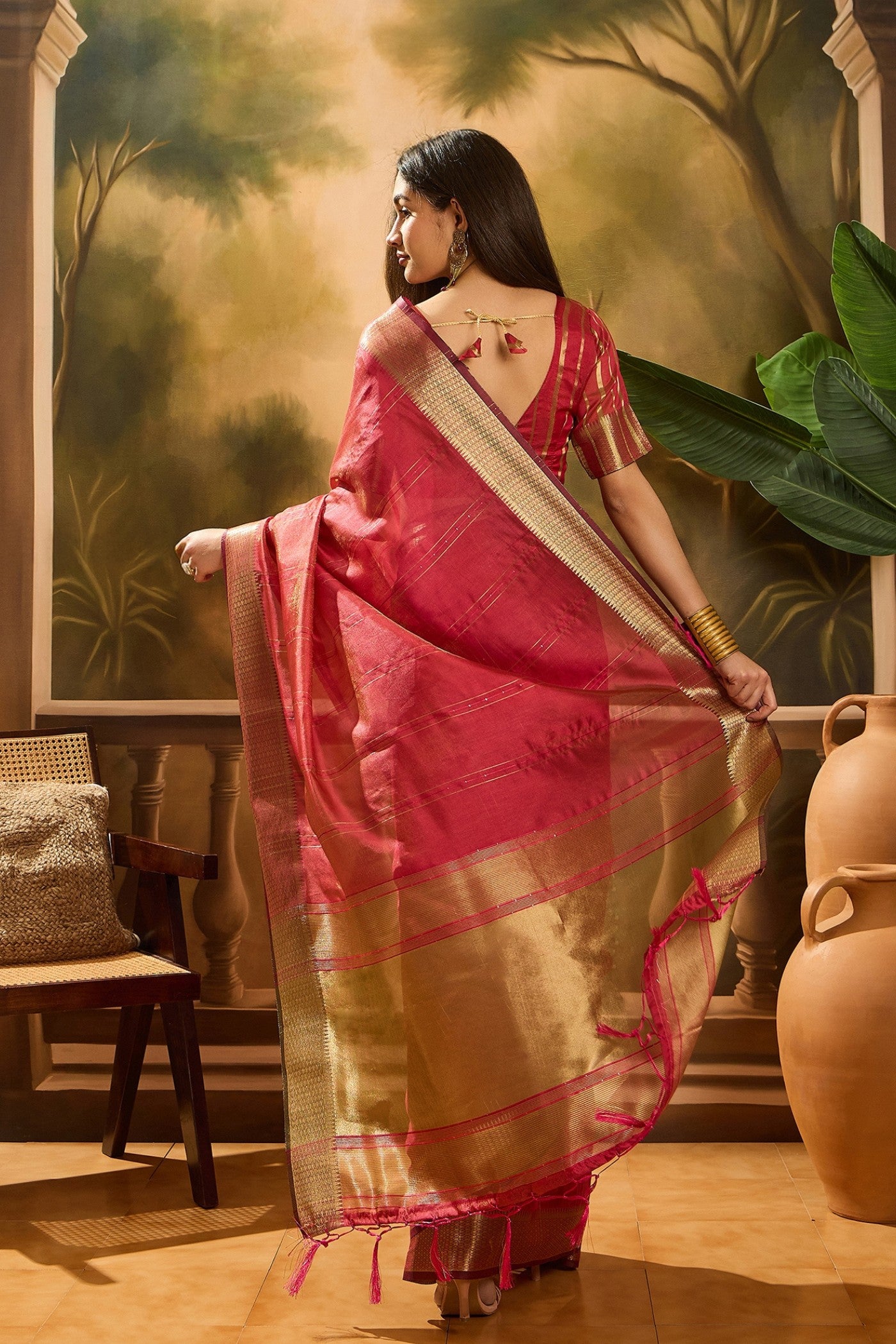 Buy MySilkLove Candy Red Woven Organza Saree Online