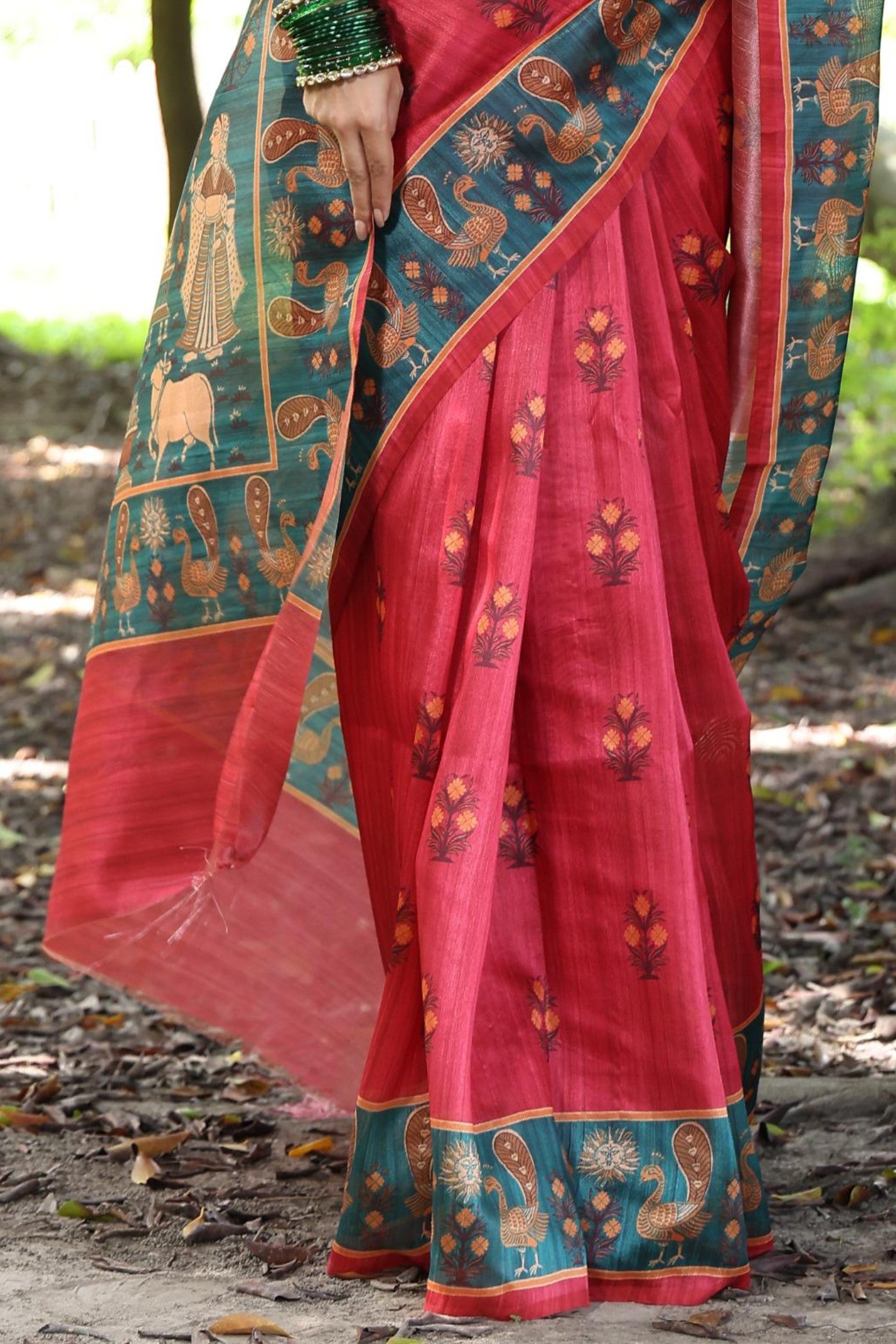 Buy MySilkLove Imperial Red Madhubani Tussar Printed Silk Saree Online
