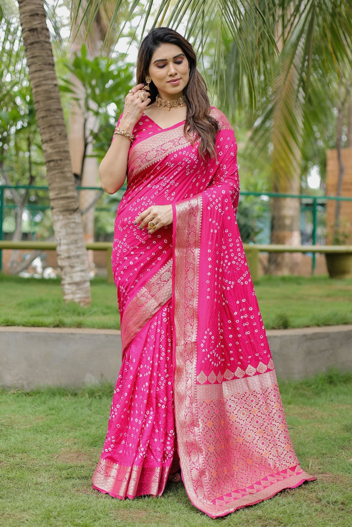 Buy MySilkLove Cabaret Pink Woven Bandhani Dola Silk Saree Online