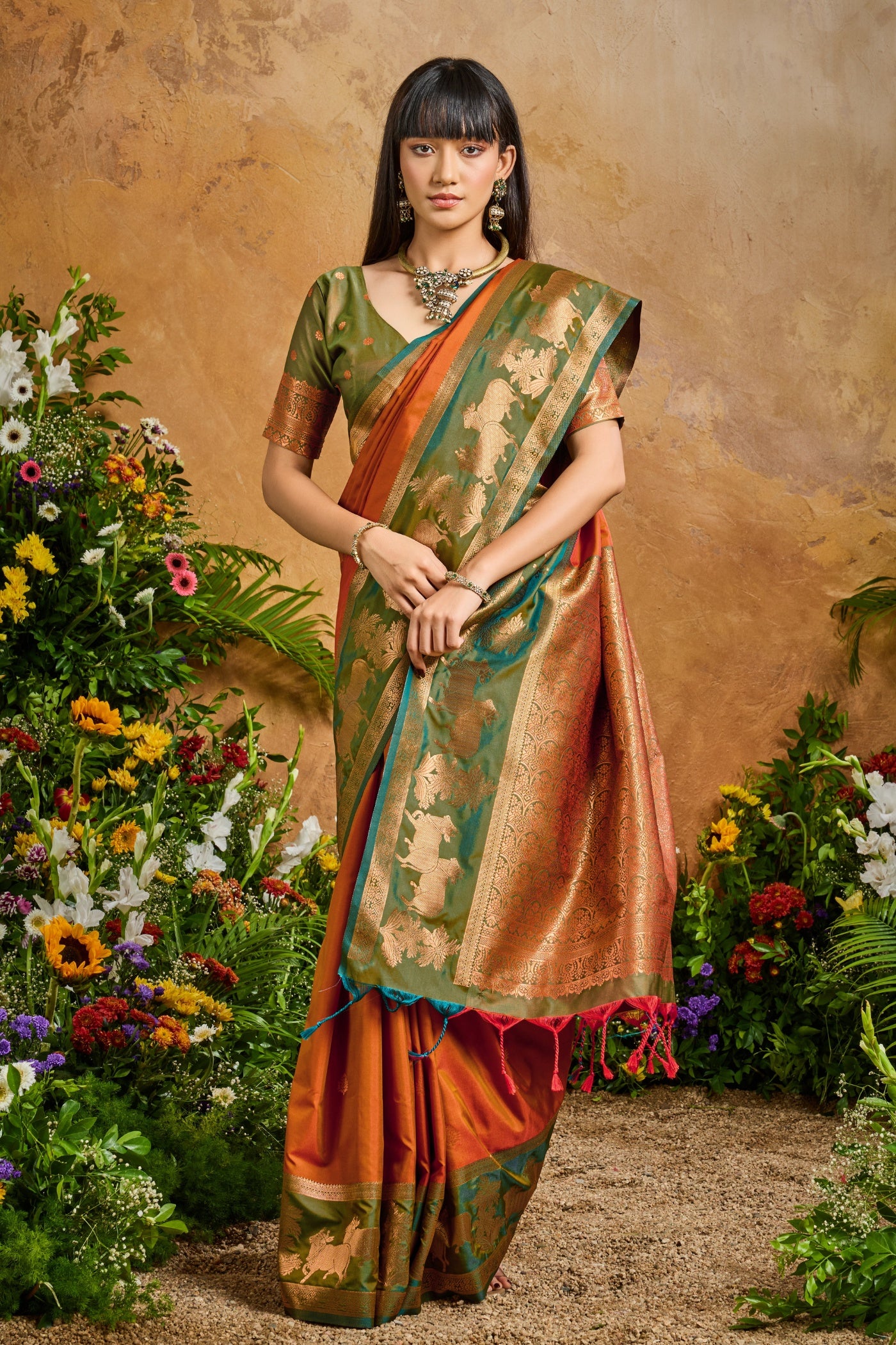 Buy MySilkLove Pumpkin Orange Banarasi Handloom Pichwai Saree Online