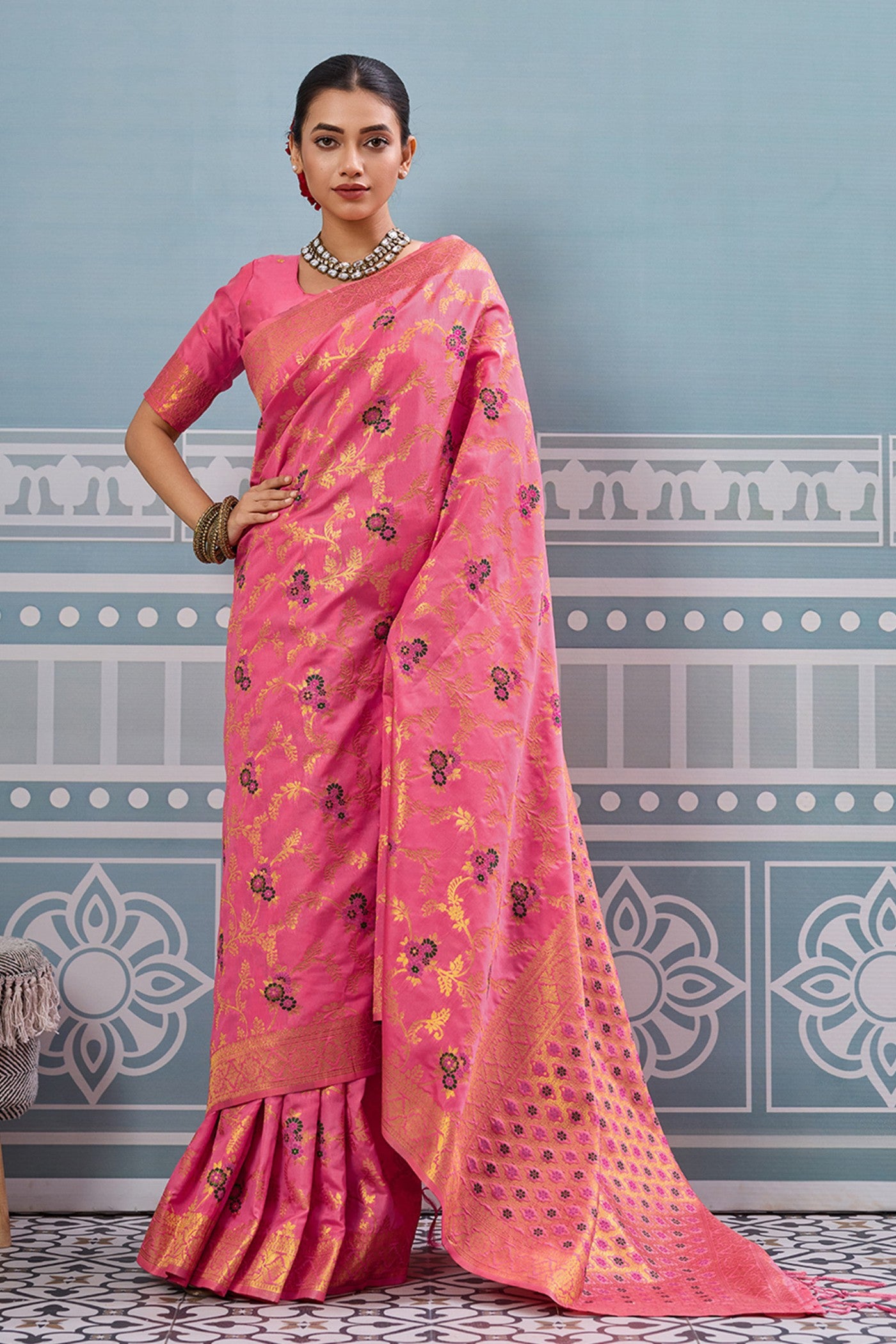 Buy MySilkLove Rose Pink Woven Banarasi Saree Online