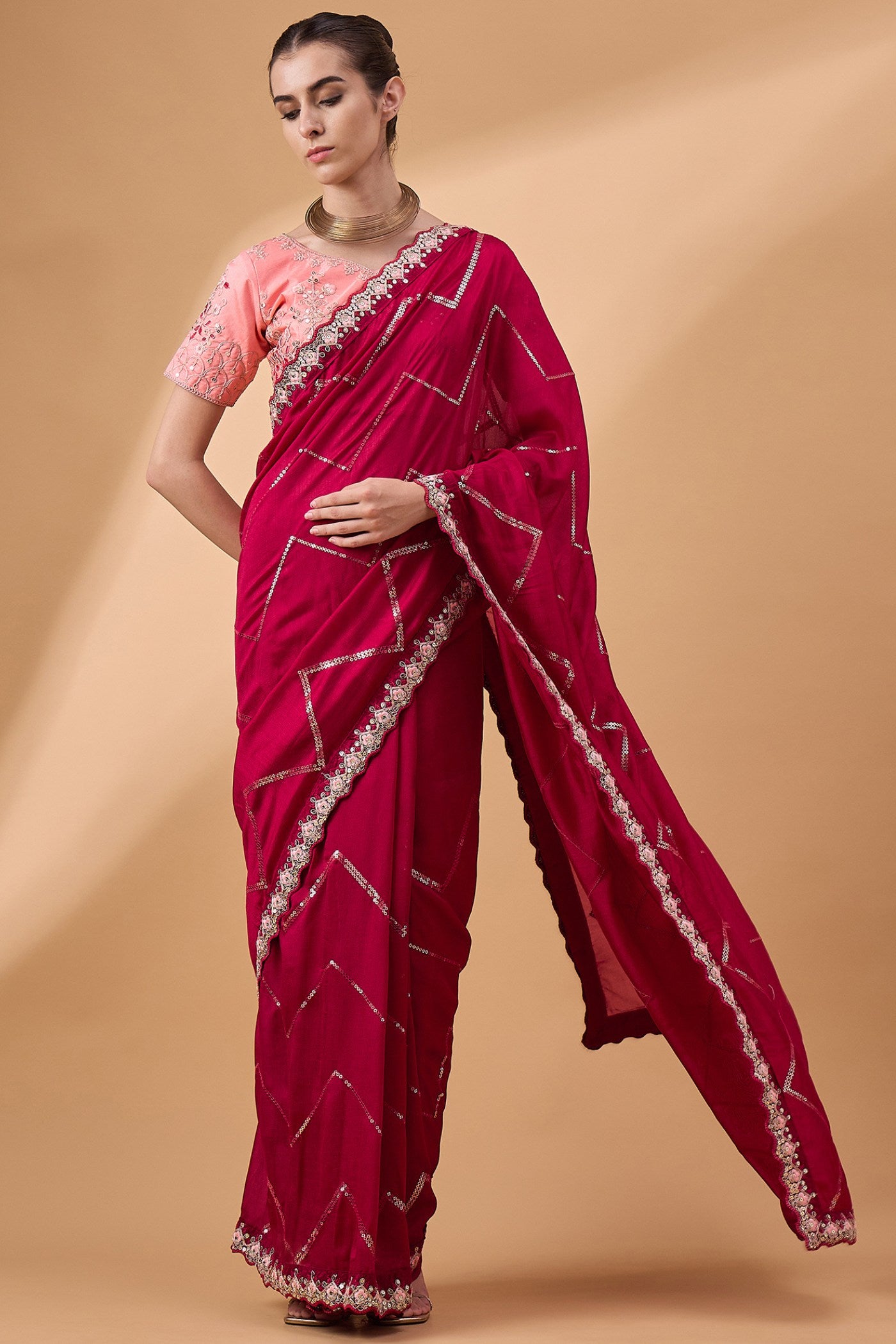 Buy MySilkLove Shiraz Red Chinon Partywear Saree Online