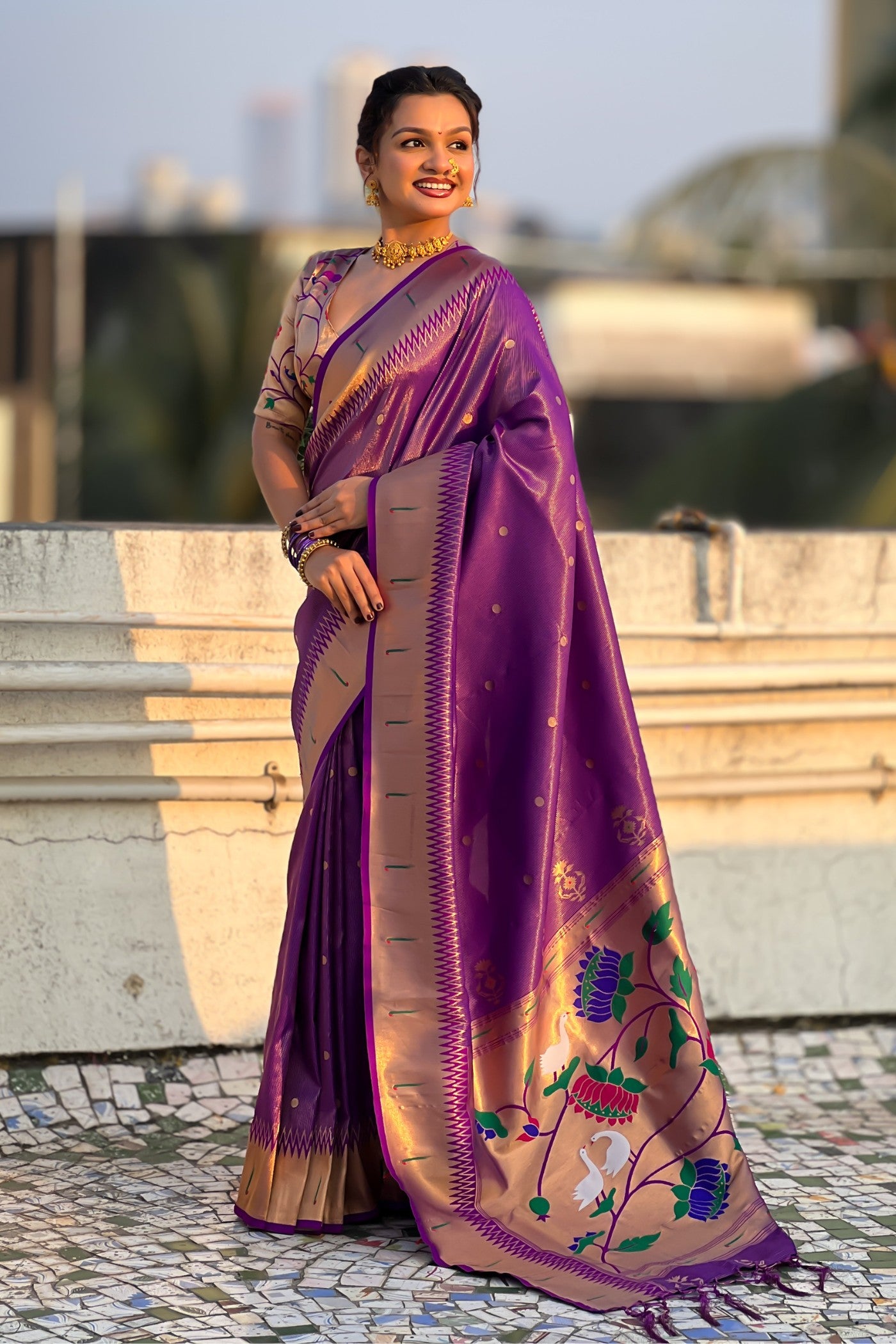 Buy MySilkLove Grape Purple Woven Tissue Paithani Saree Online