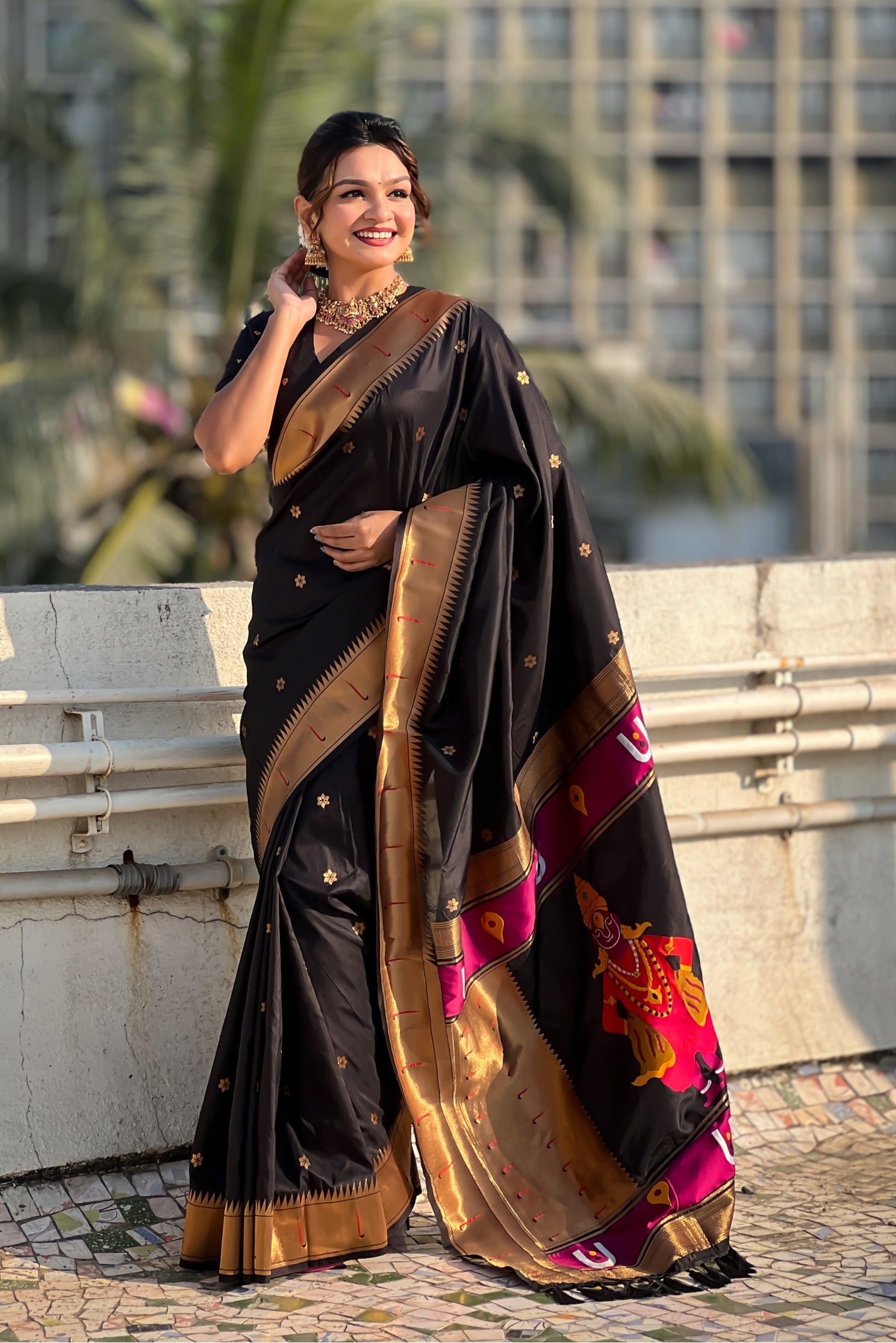 Buy MySilkLove Raven Black Woven Paithani Saree Online