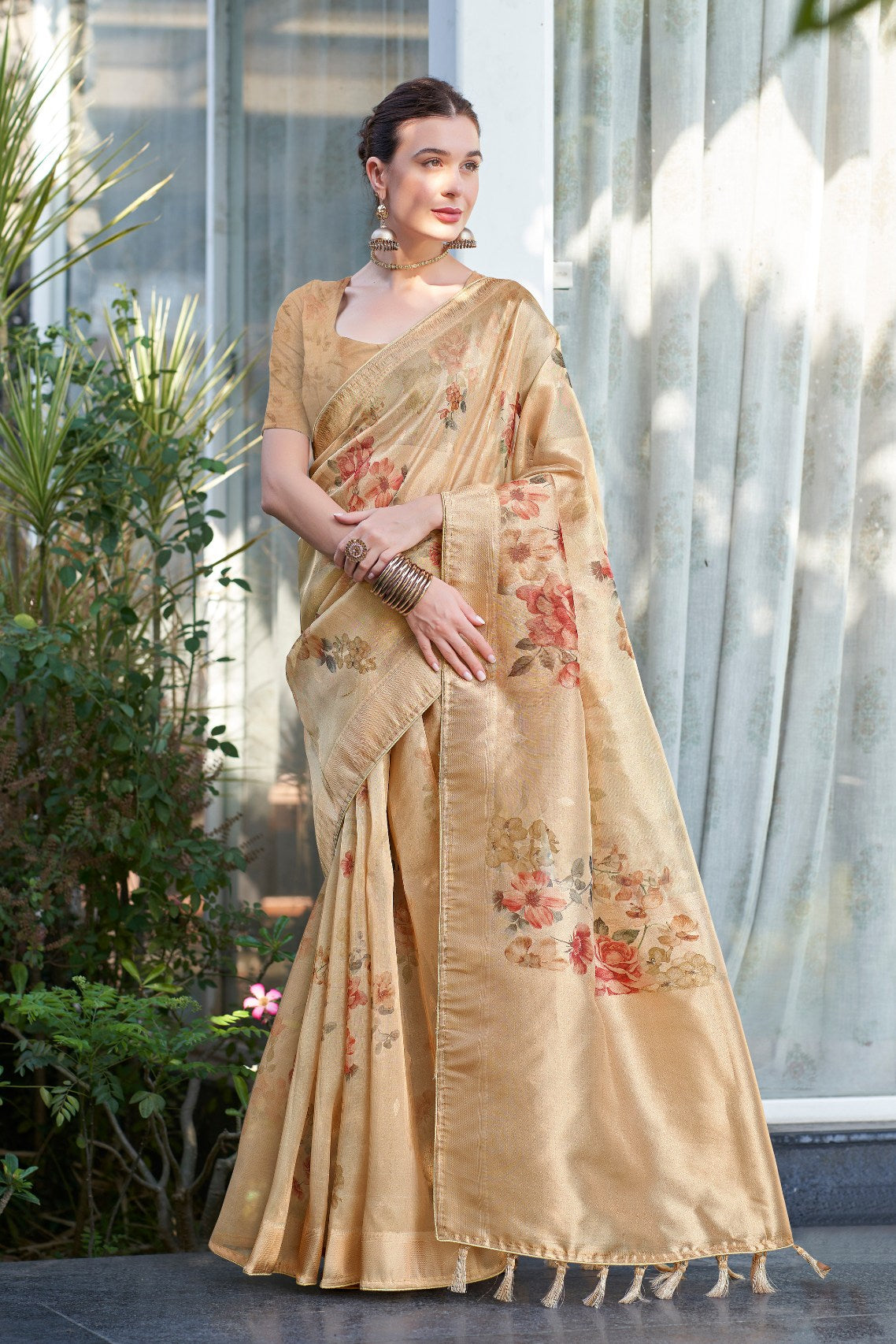 Buy MySilkLove Hillary Yellow Digital Printed Organza Saree Online