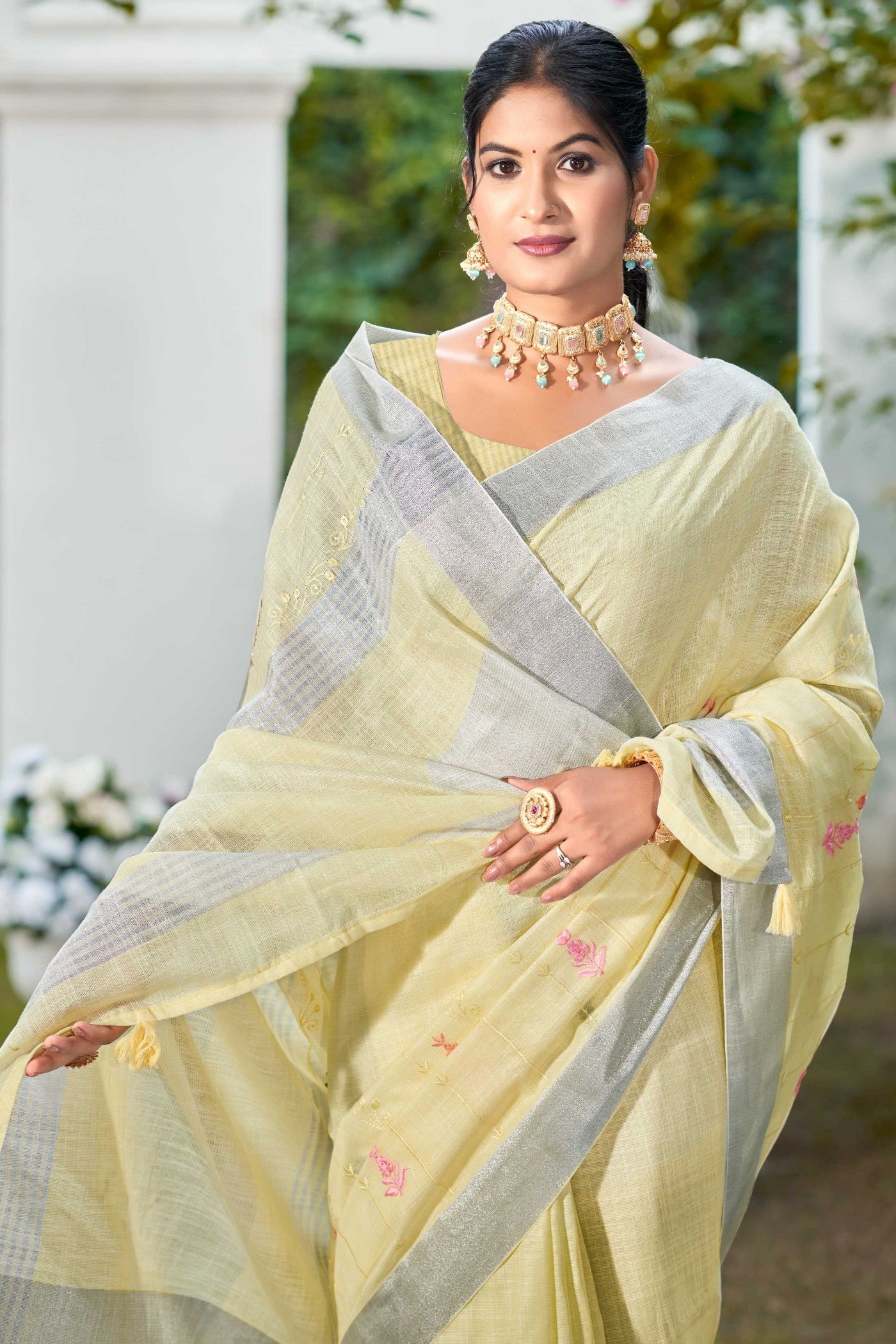 MySilkLove Lemon Yellow Woven Cotton Linen Saree