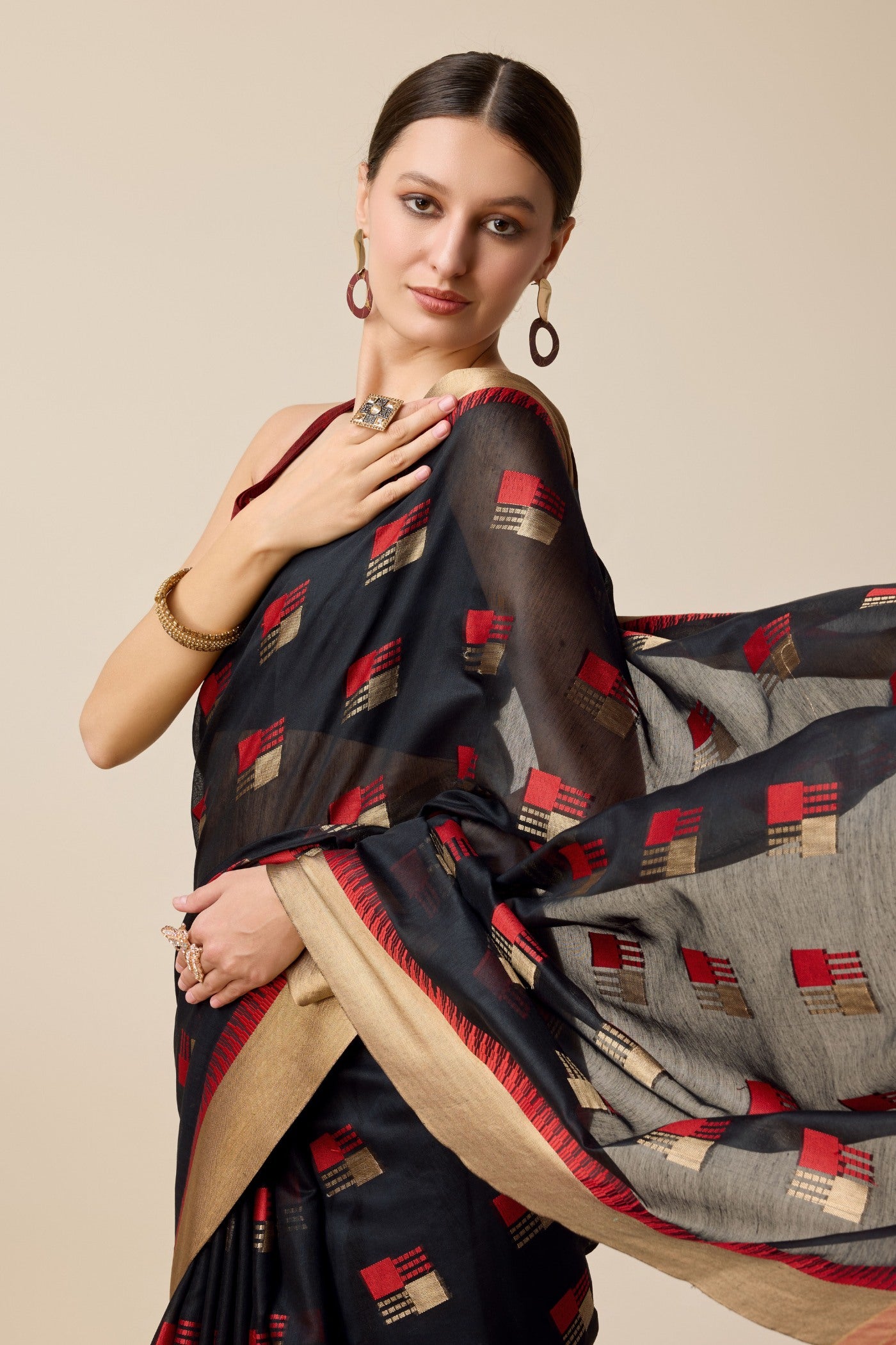 Buy MySilkLove Charcoal Black Cotton Soft Silk Saree Online