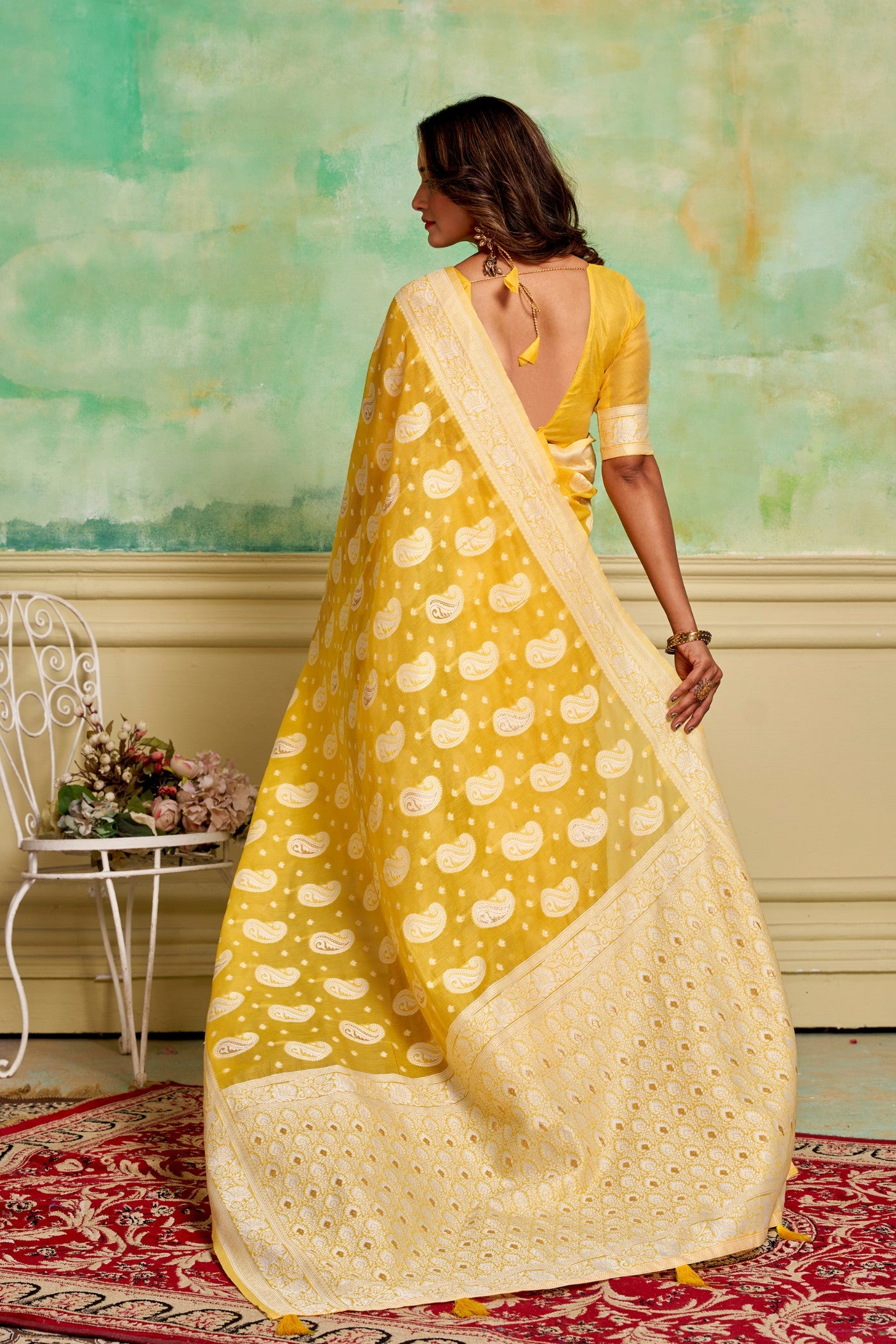 Buy MySilkLove Blonde Yellow Woven Cotton Saree Online