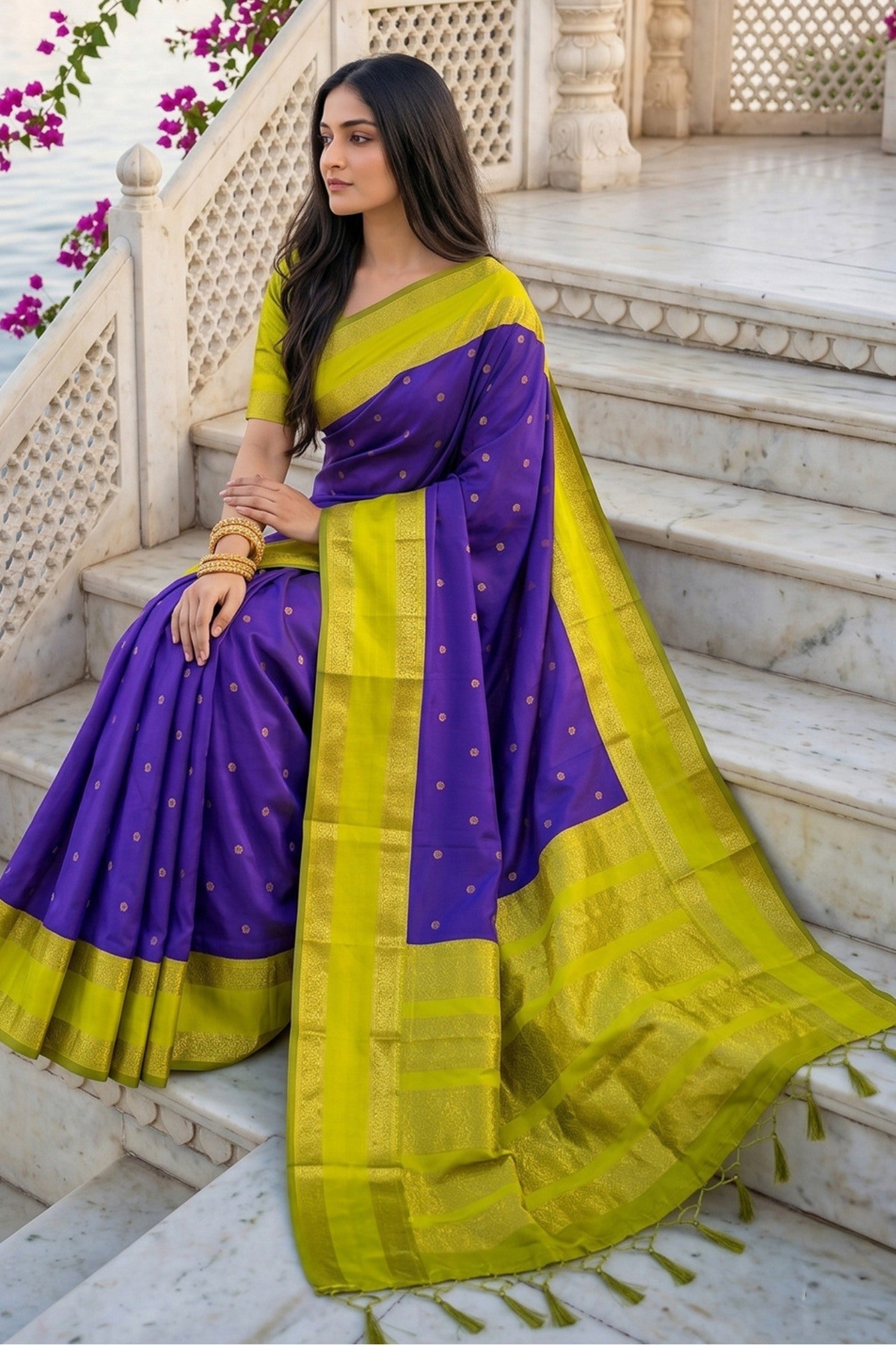 Buy MySilkLove Wisdom Purple and Green Woven Banarasi Saree Online