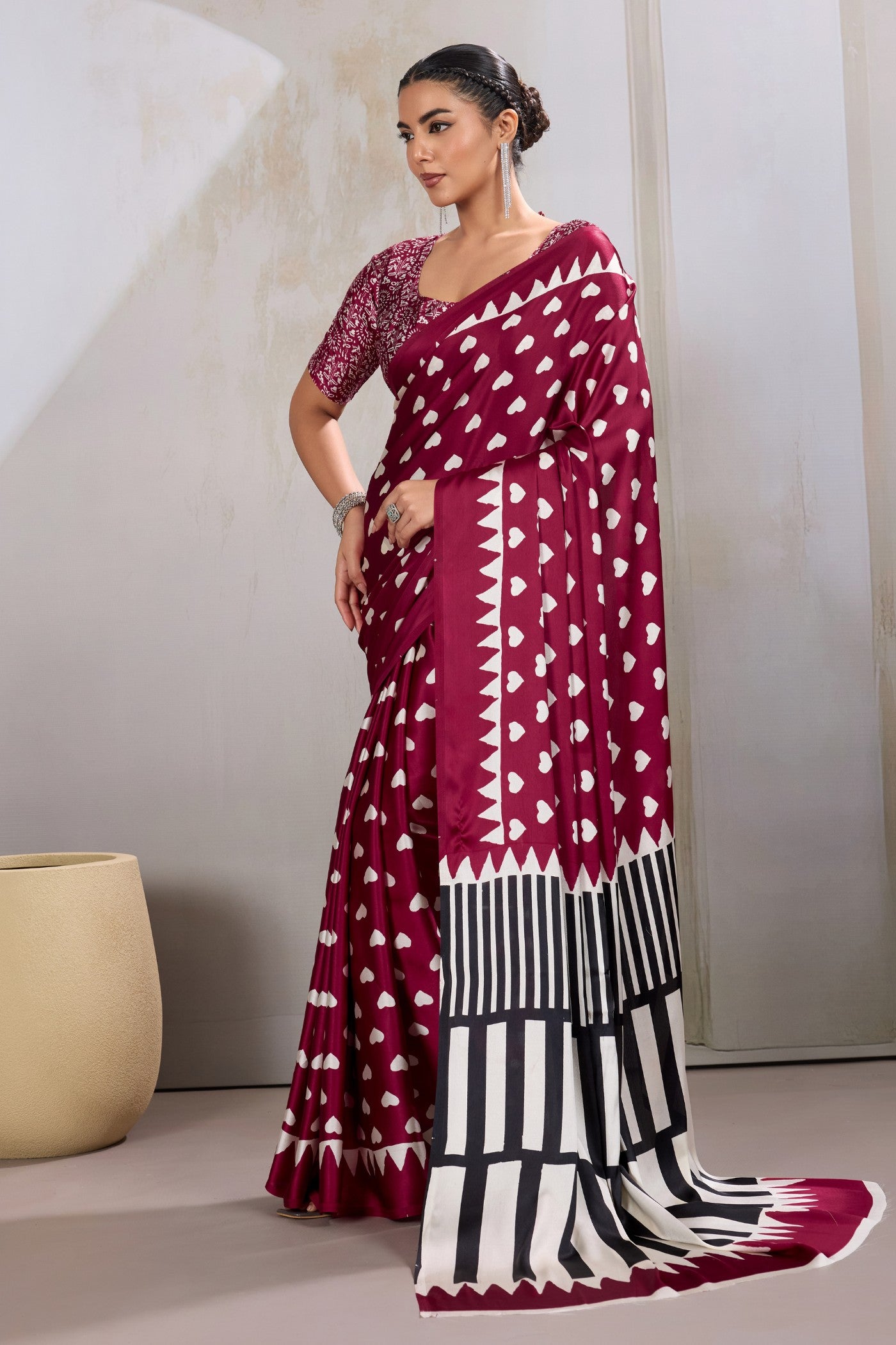 Buy MySilkLove Geranium Red Printed Satin Crepe Silk Saree Online