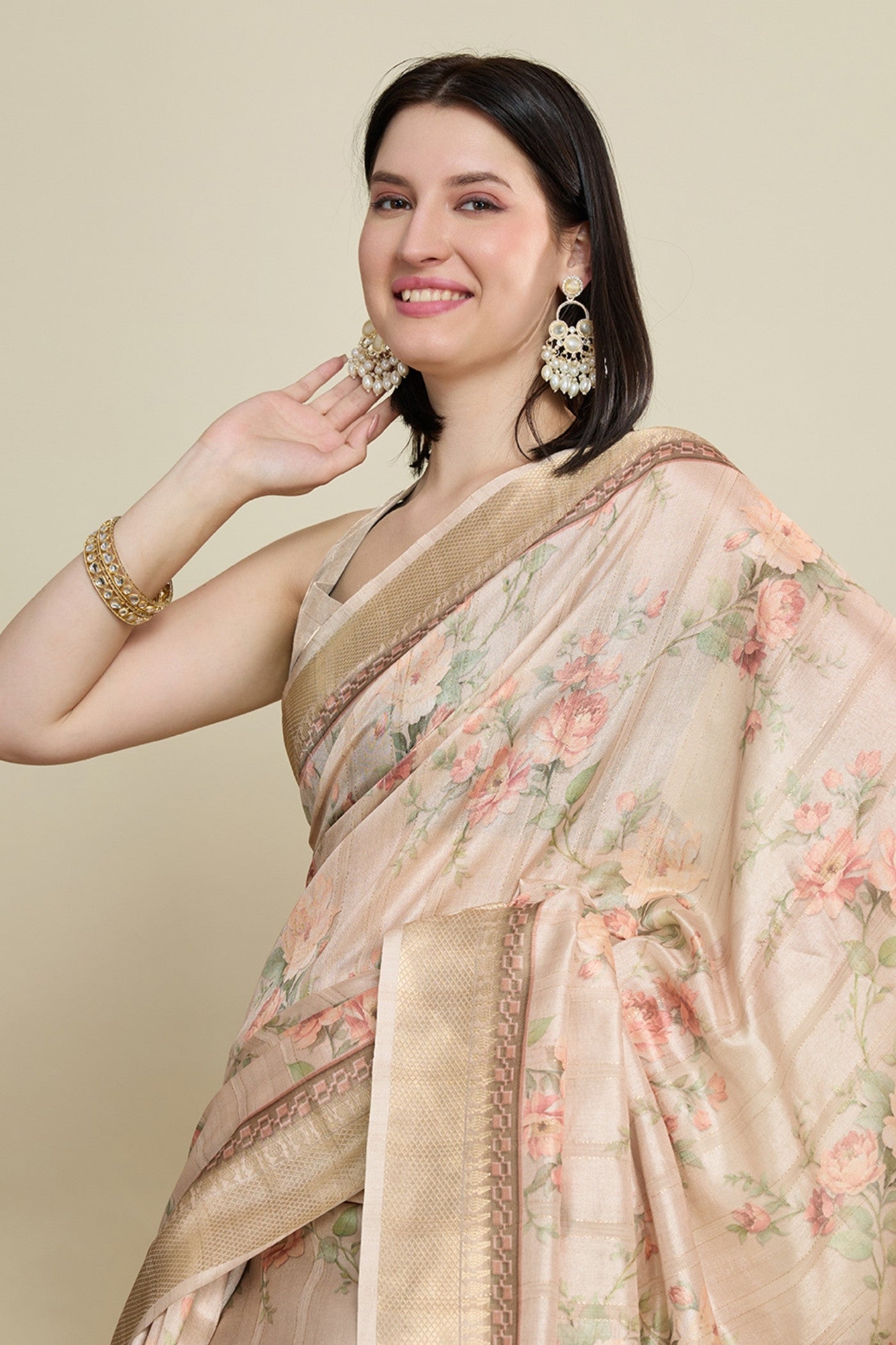 MySilkLove Meriono Cream Woven Cotton Saree