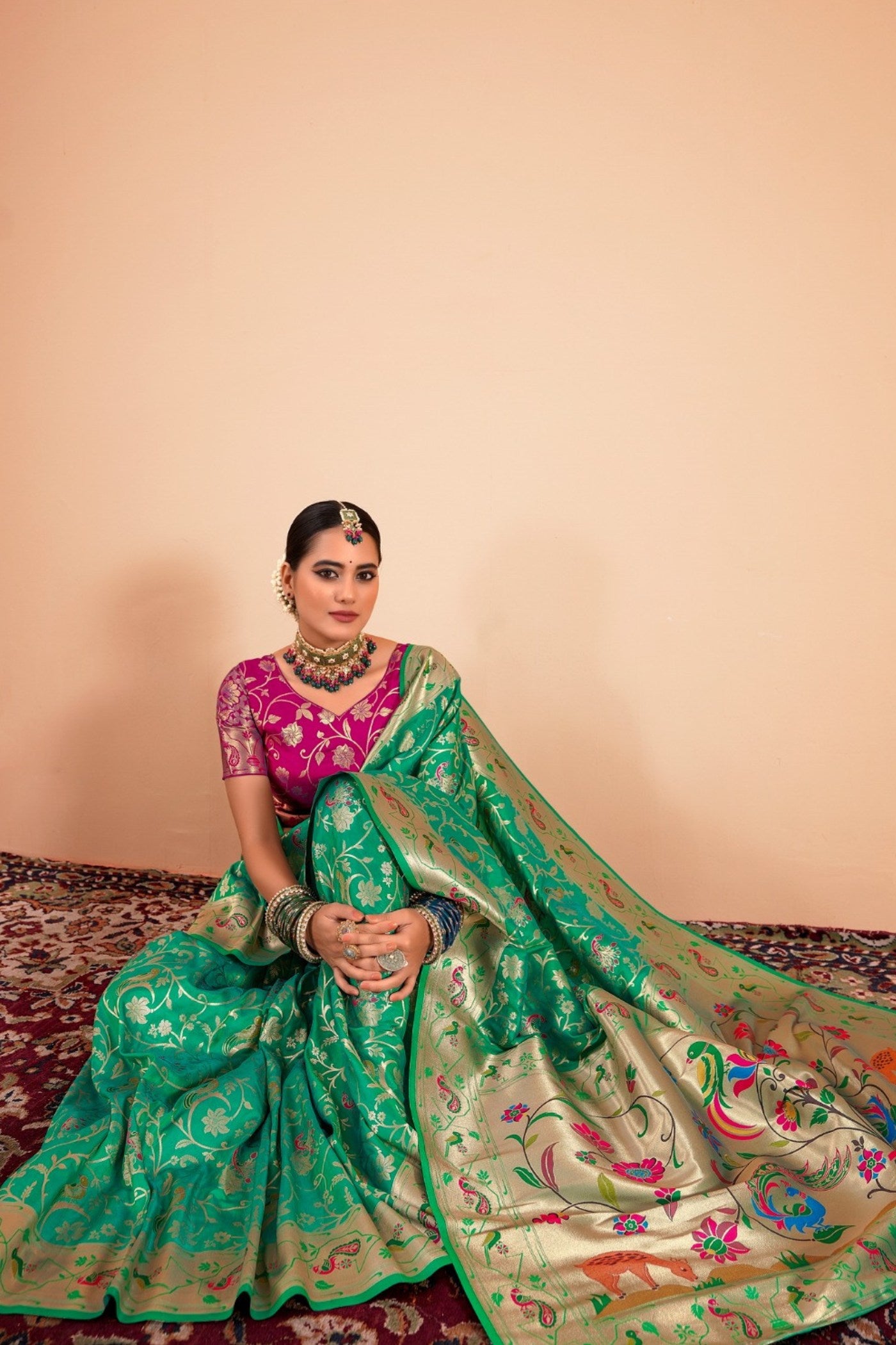 Buy MySilkLove Lincoln Green Woven Paithani Saree Online