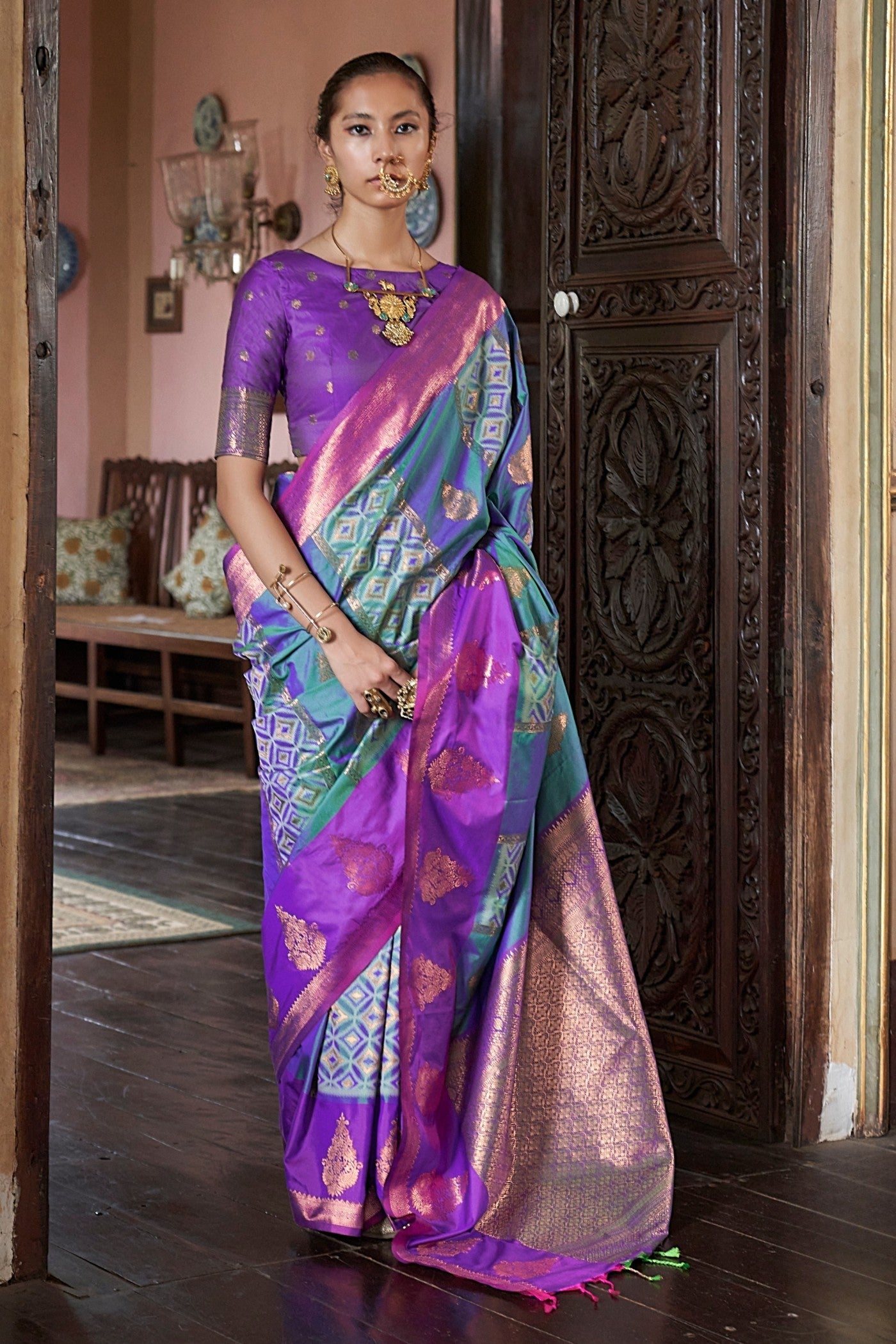 Buy MySilkLove Peacock Blue Banarasi Handloom Saree Online