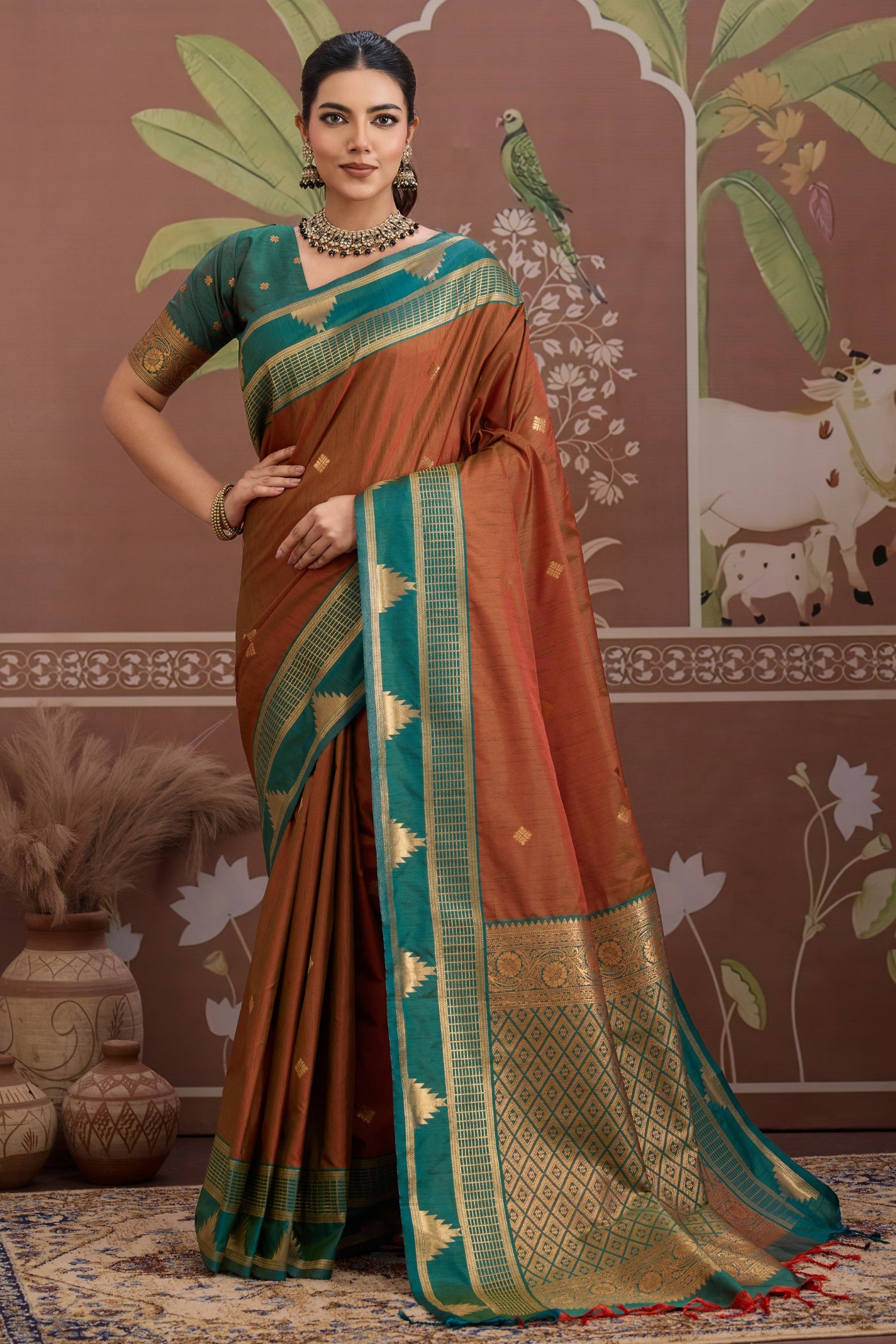 Buy MySilkLove Mahogany Brown Handloom Tussar Silk Saree Online