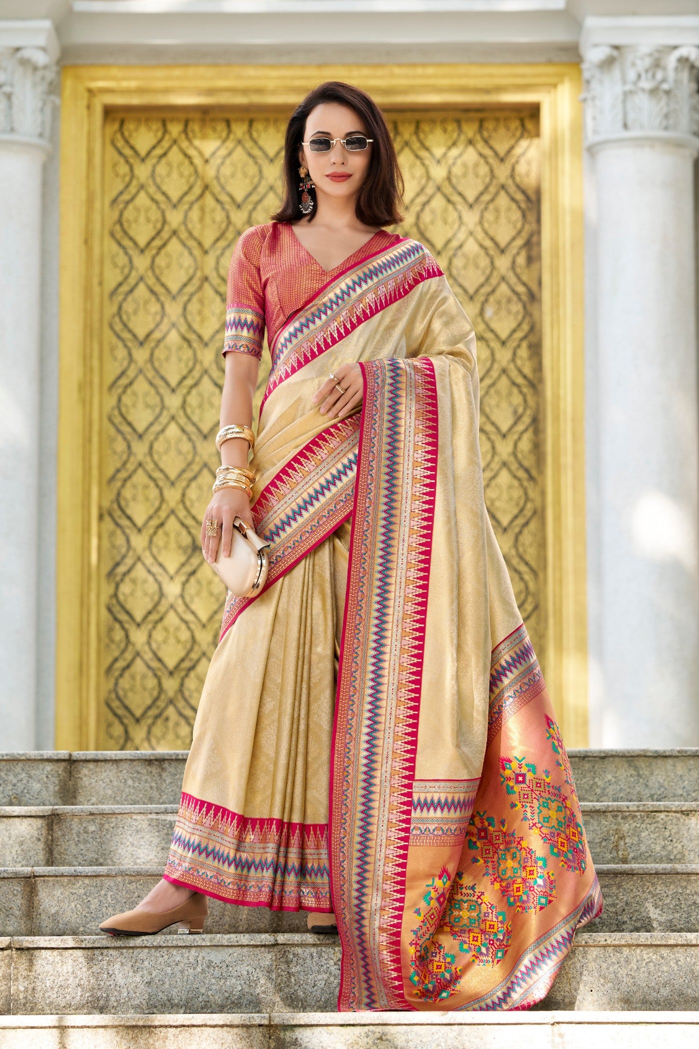 Buy MySilkLove Fawn Cream Tissue Handloom Saree Online