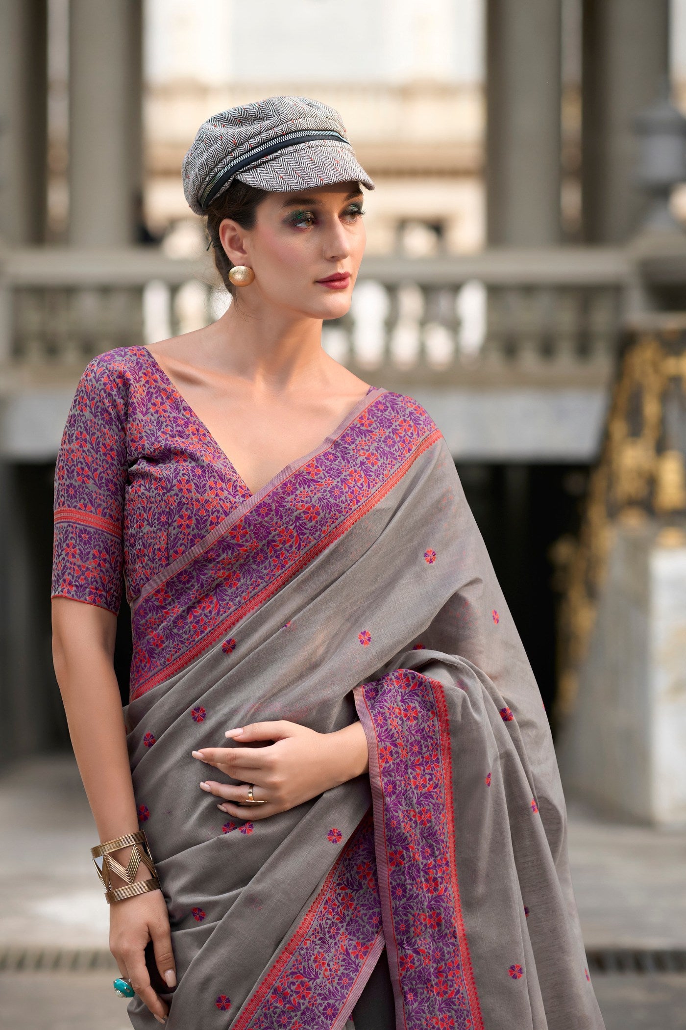 Buy MySilkLove Smokey Grey Handloom Linen Cotton Saree Online