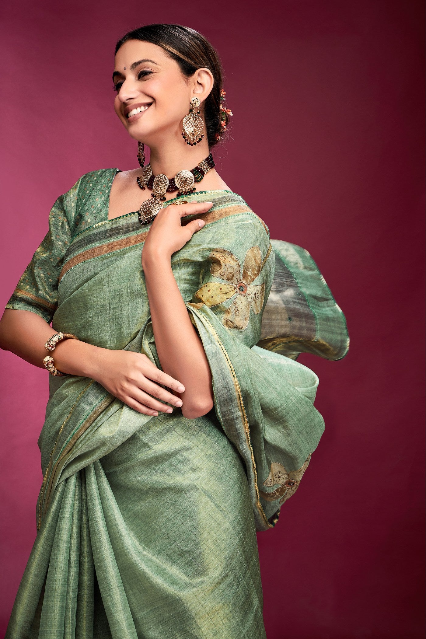 Buy MySilkLove Pine Green Woven Tussar Silk Saree Online