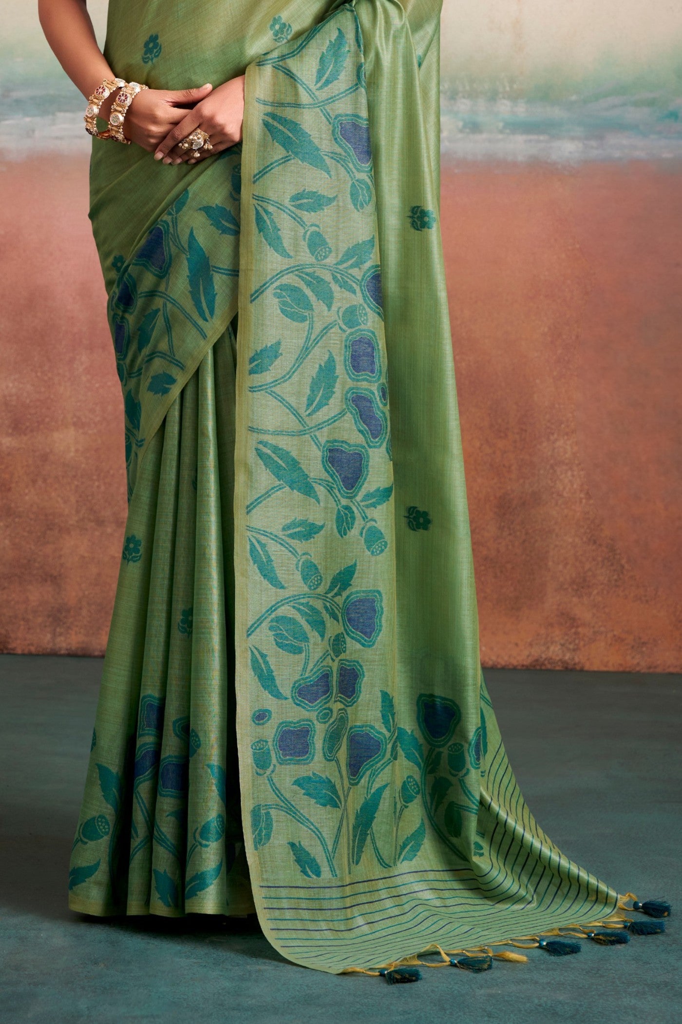 Buy MySilkLove Apple Green Handloom Modal Silk Saree Online