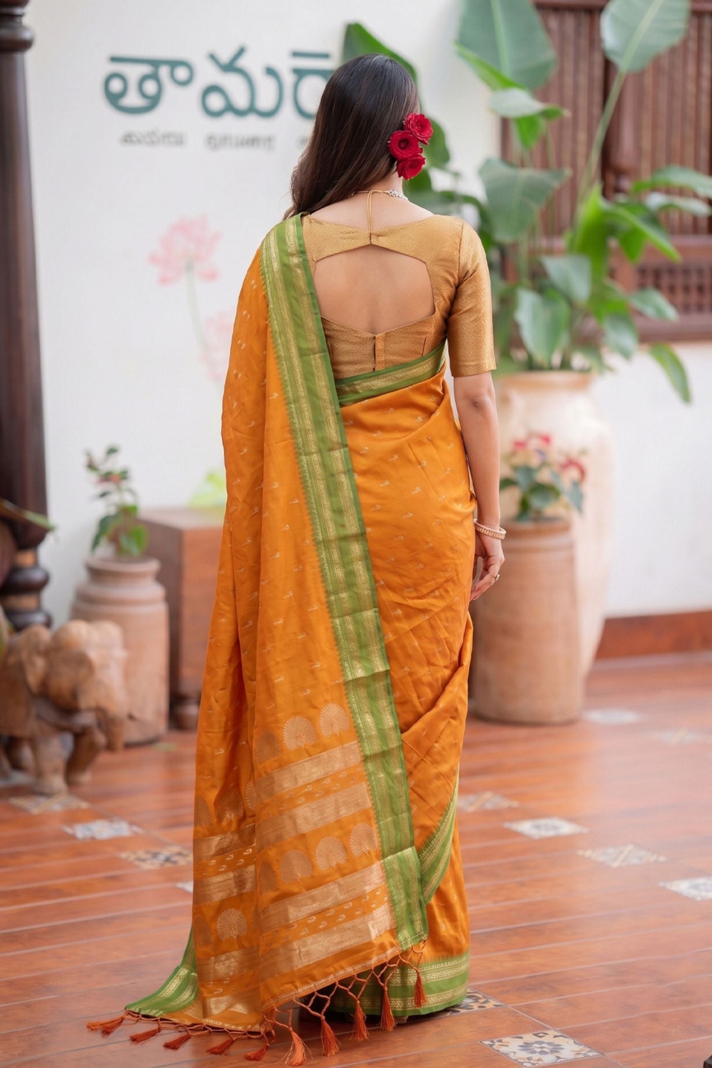 Buy MySilkLove Marigold Yellow Banarasi Woven Soft Silk Saree Online