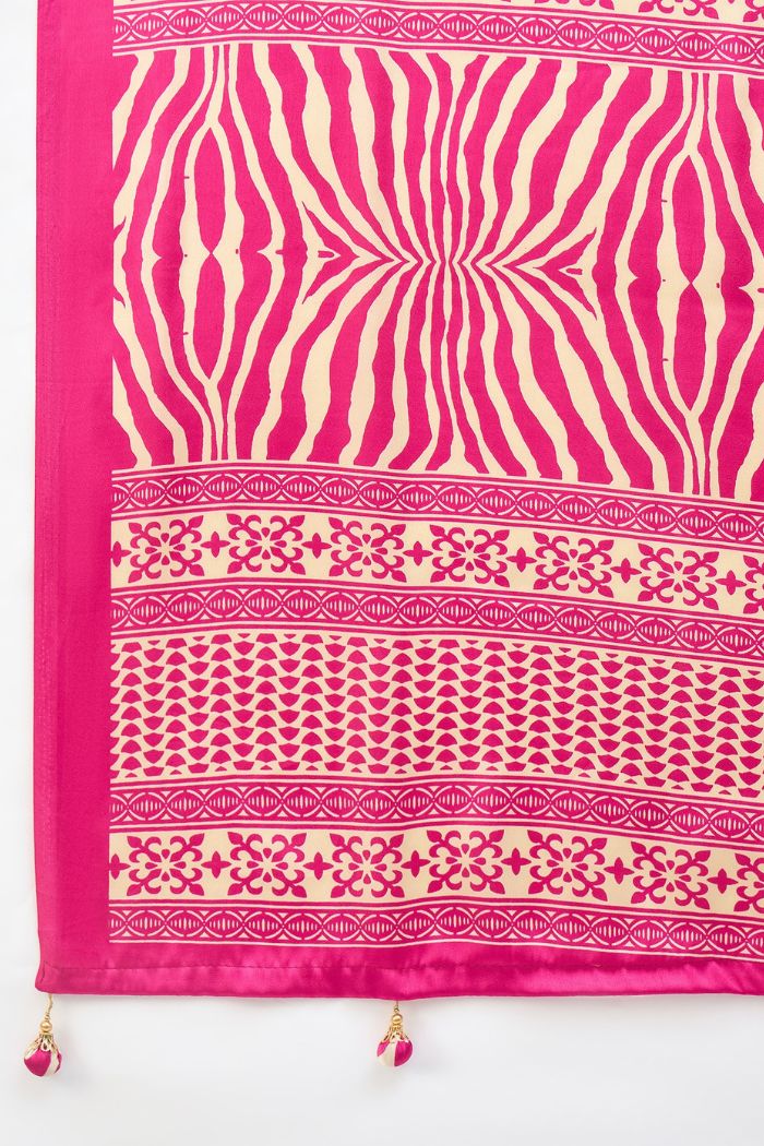 Buy MySilkLove Candy Pink Modal Ajrakh Satin Printed Silk Saree Online