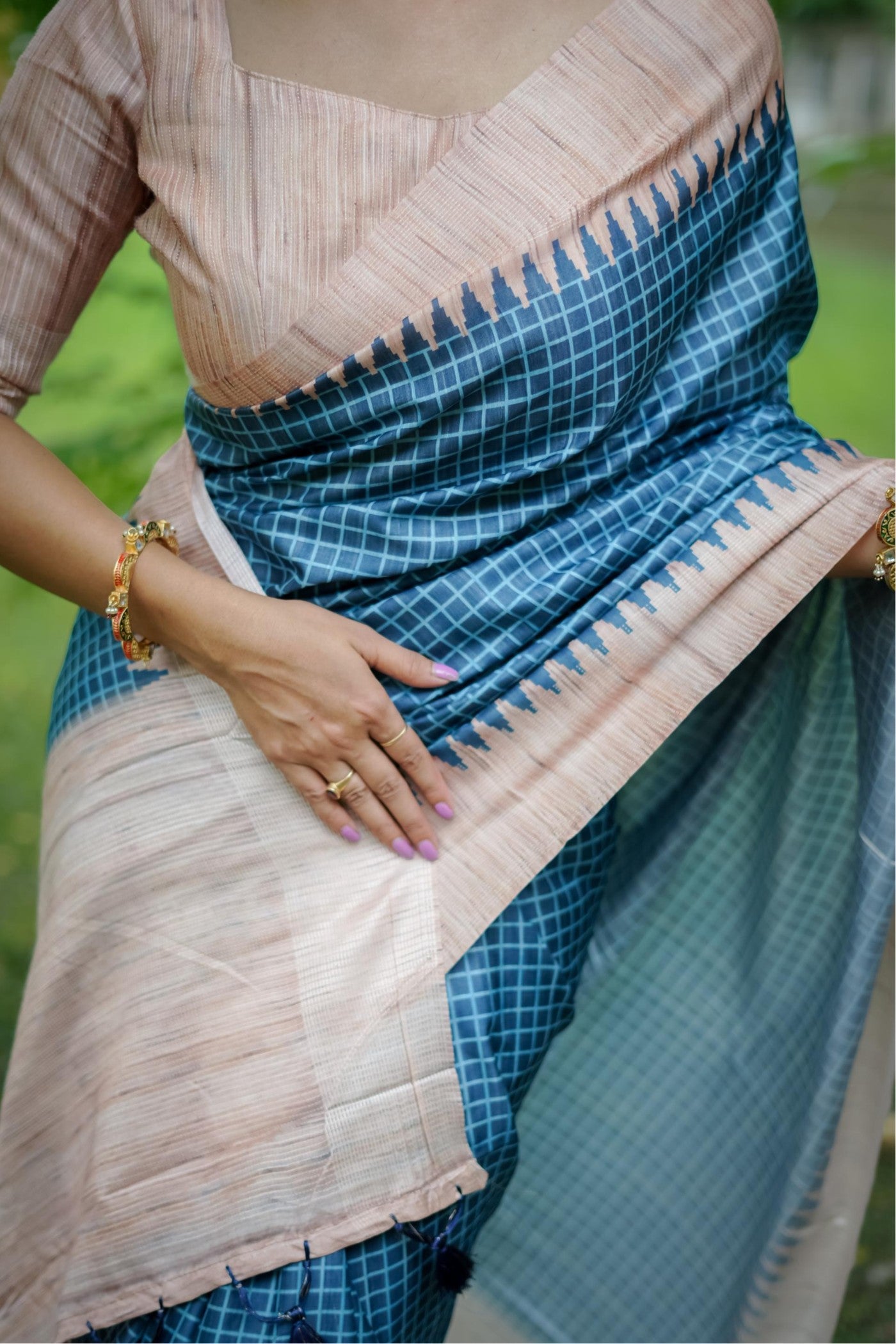 Buy MySilkLove Calypso Blue Printed Raw Silk Saree Online