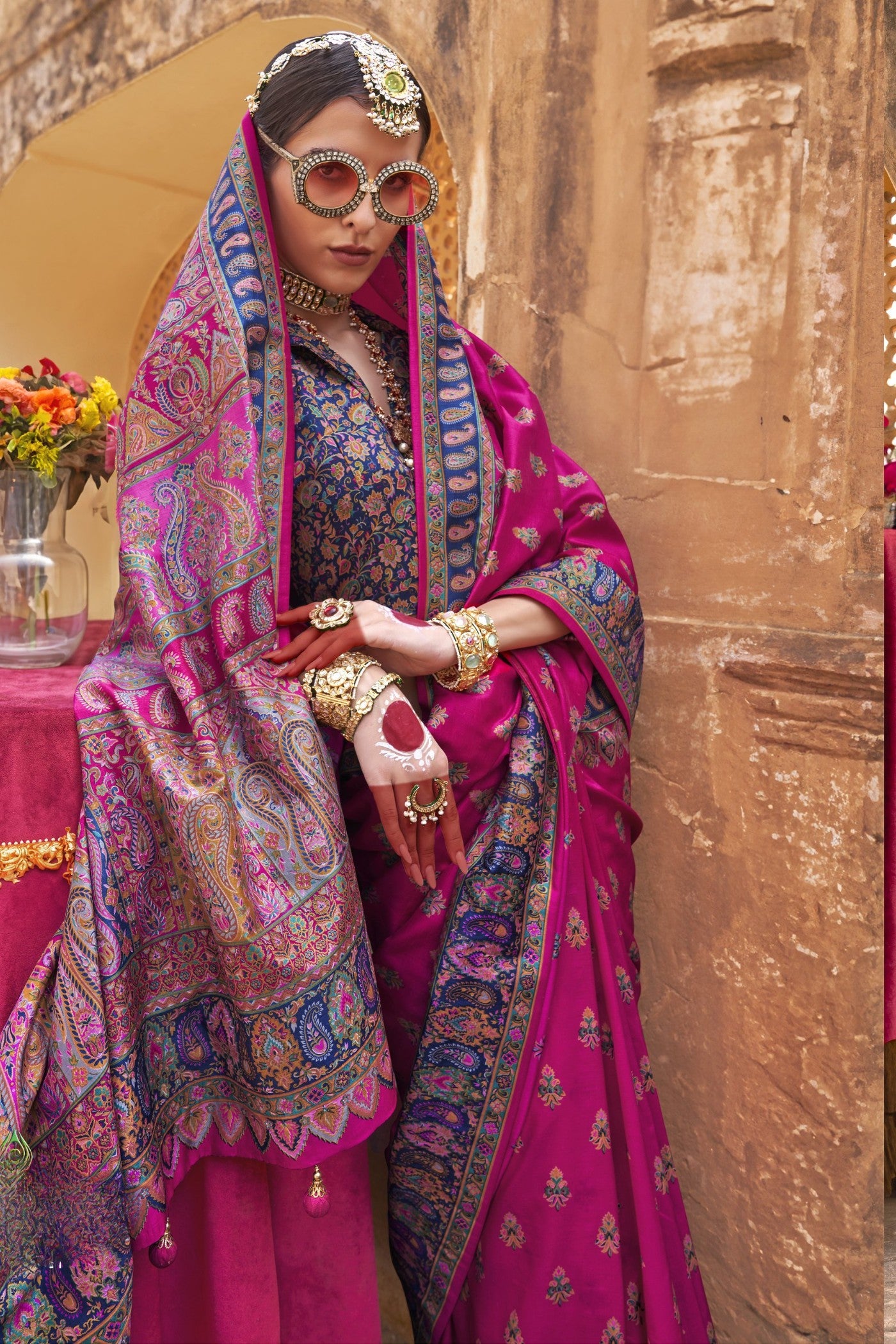 Buy MySilkLove Rosa Pink Banarasi Jamawar Saree Online