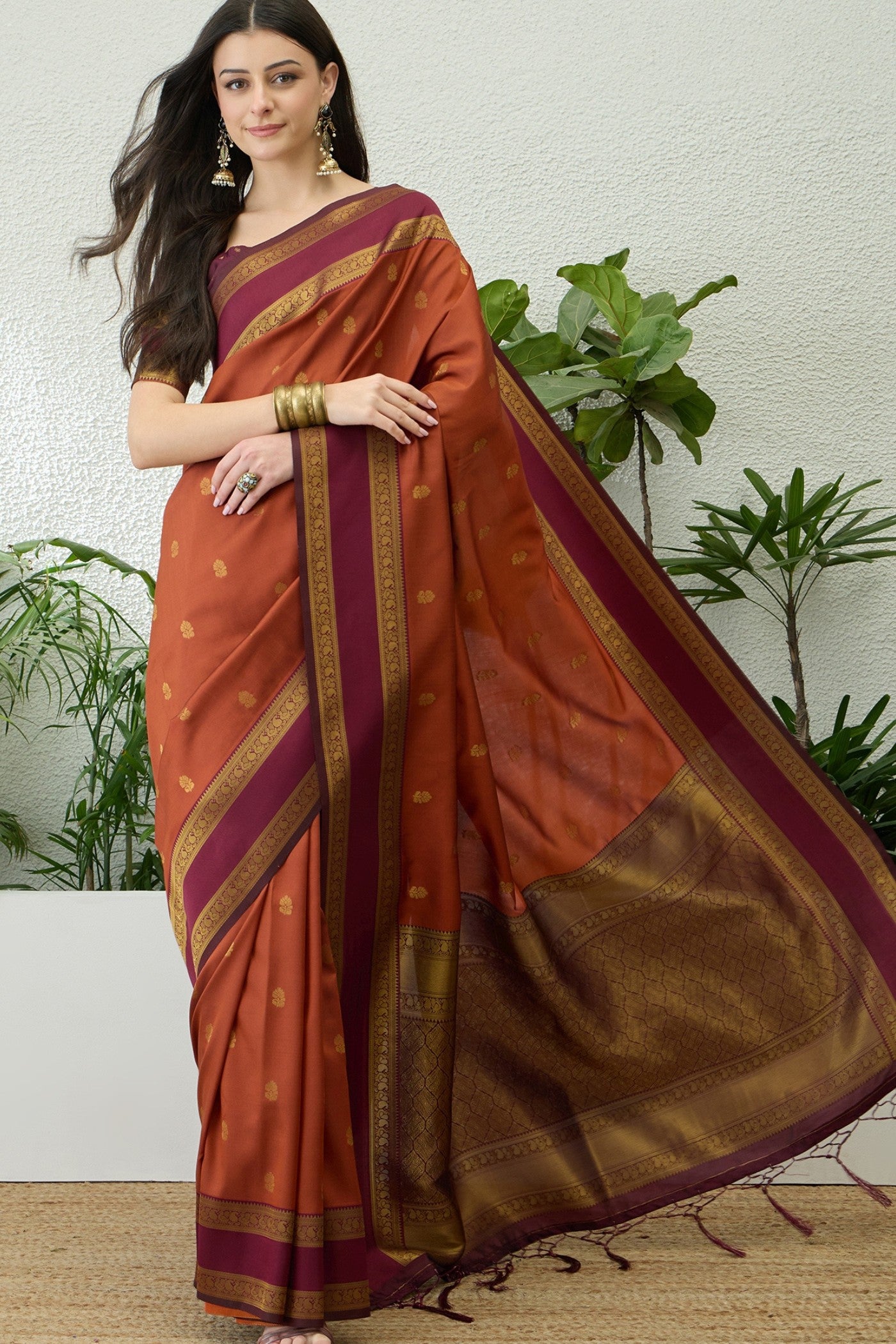 Buy MySilkLove Bistre Brown Banarasi Woven Soft Silk Saree Online
