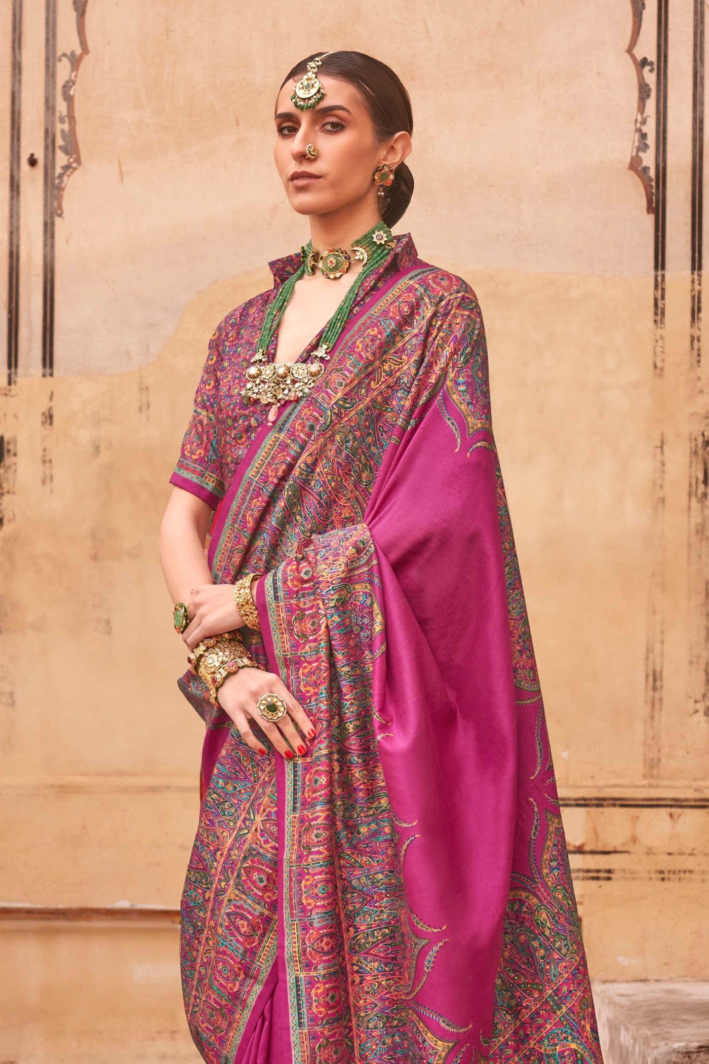 Buy MySilkLove Rouge Pink Printed Jamawar Saree Online