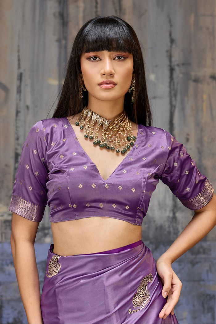 Buy MySilkLove Lilac Purple Handloom Satin Soft Silk Saree Online
