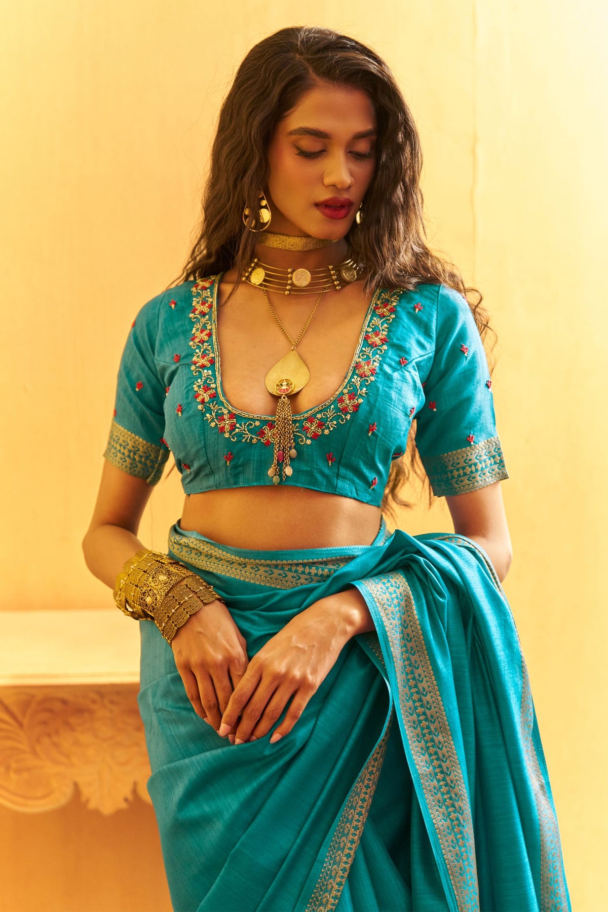 Buy MySilkLove Celtic Blue Tussar Handloom Silk Saree Online